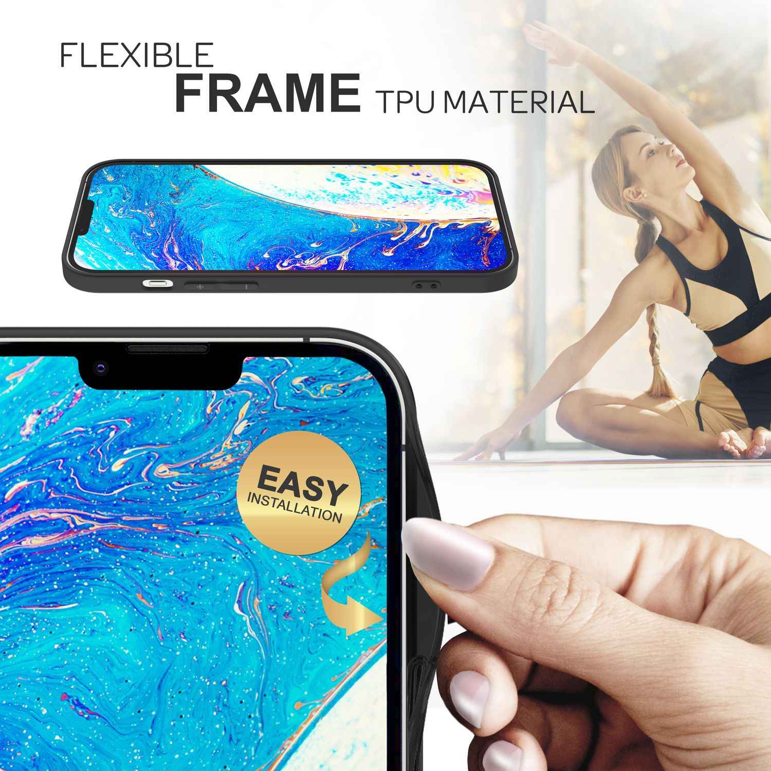 Glas Hülle für iPhone 14, Marmor Look Hardcase Silikon Rahmen Handy Schutz Cover