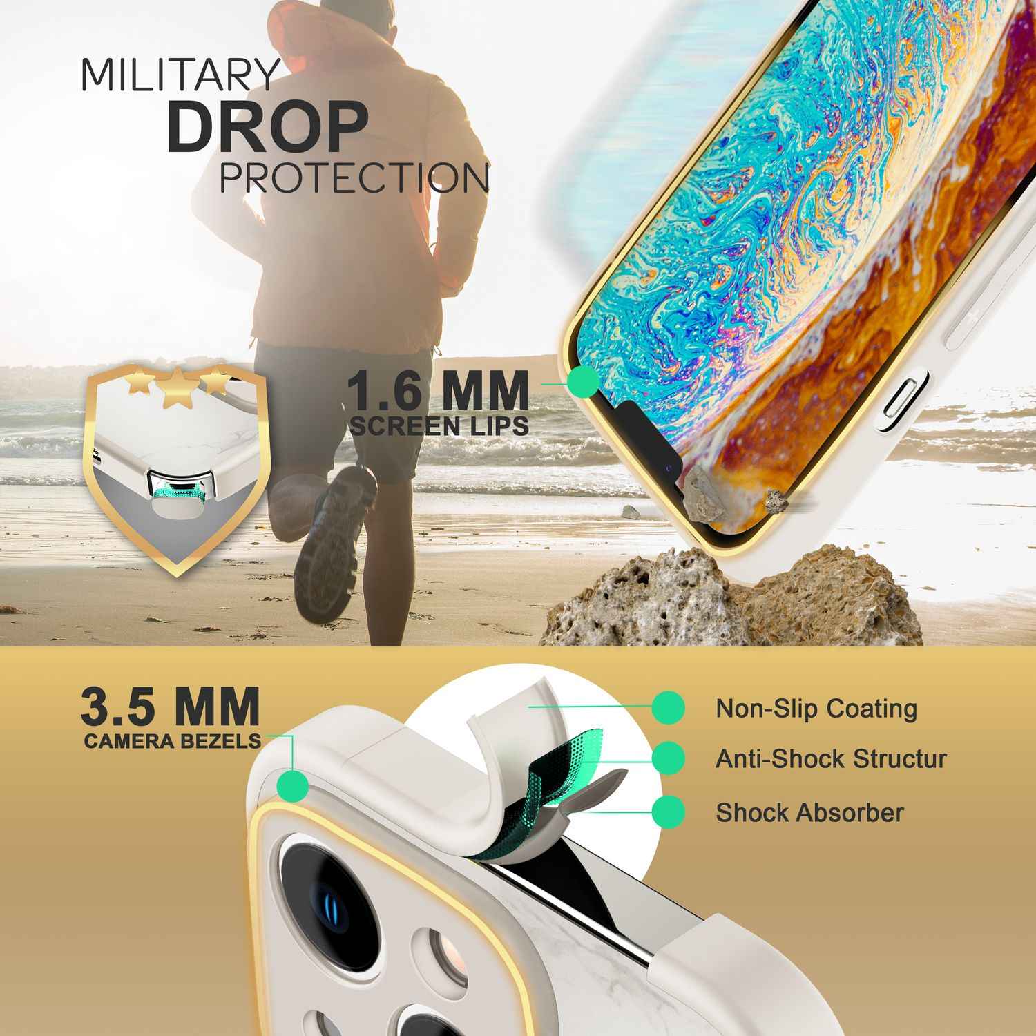 Glas Hülle für iPhone 14, Marmor Look Hardcase Silikon Rahmen Handy Schutz Cover