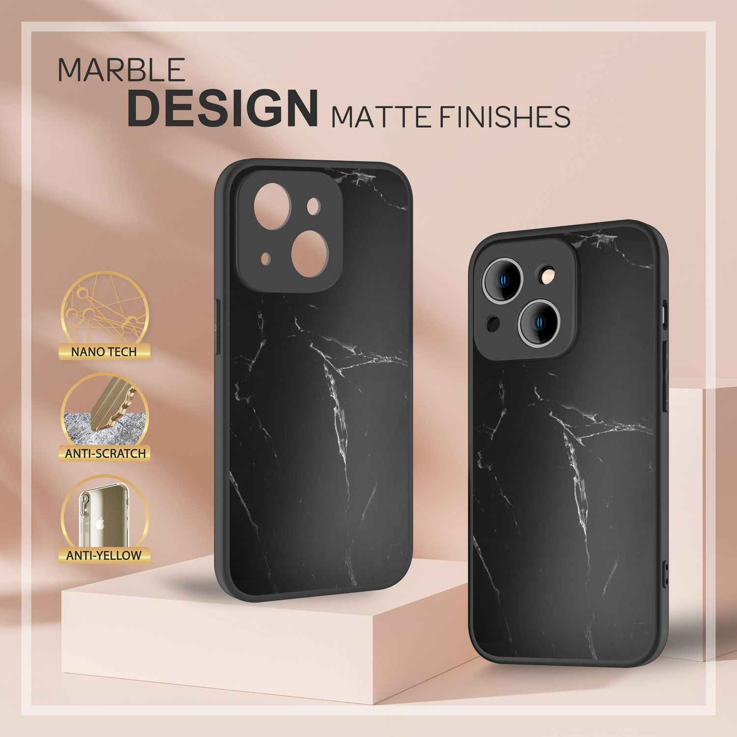 Glas Hülle für iPhone 14 Plus, Marmor Look Hardcase Silikon Rahmen Handy Cover
