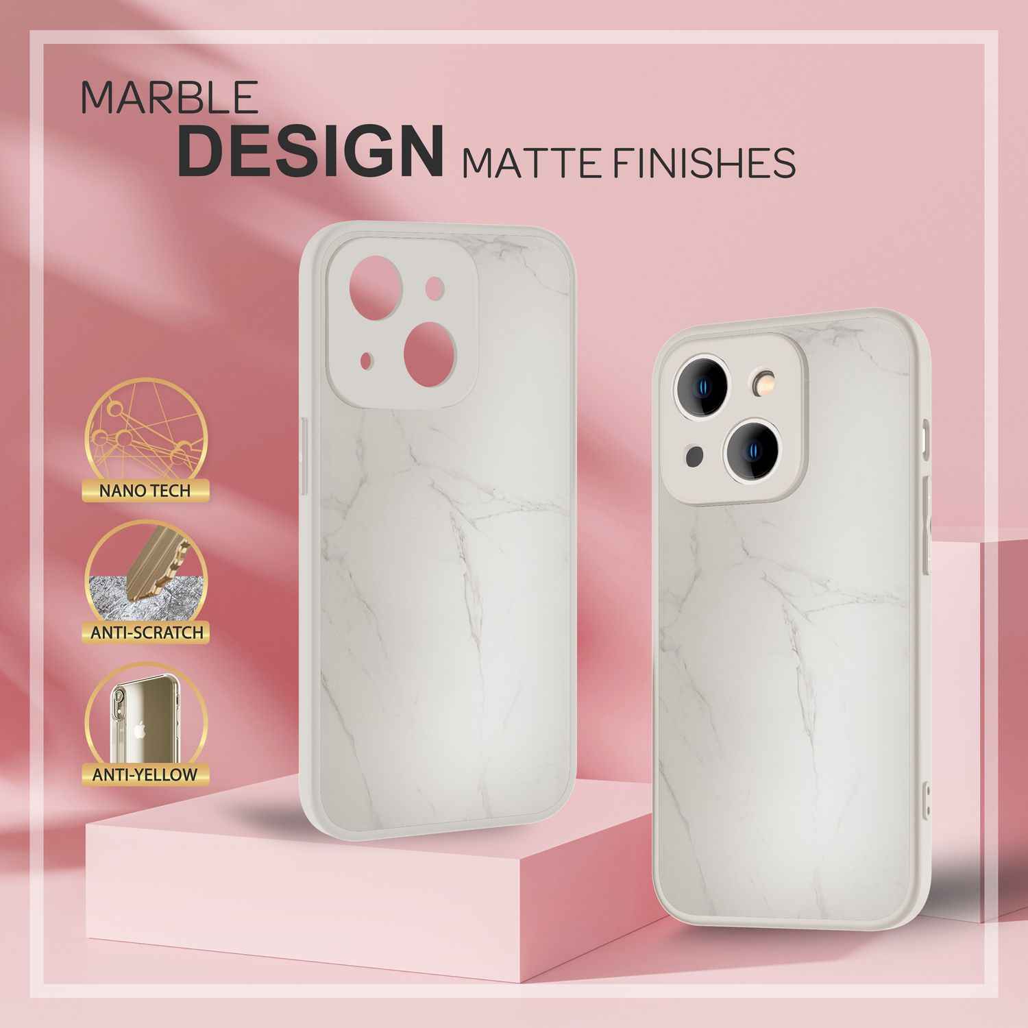 Glas Hülle für iPhone 14 Plus, Marmor Look Hardcase Silikon Rahmen Handy Cover