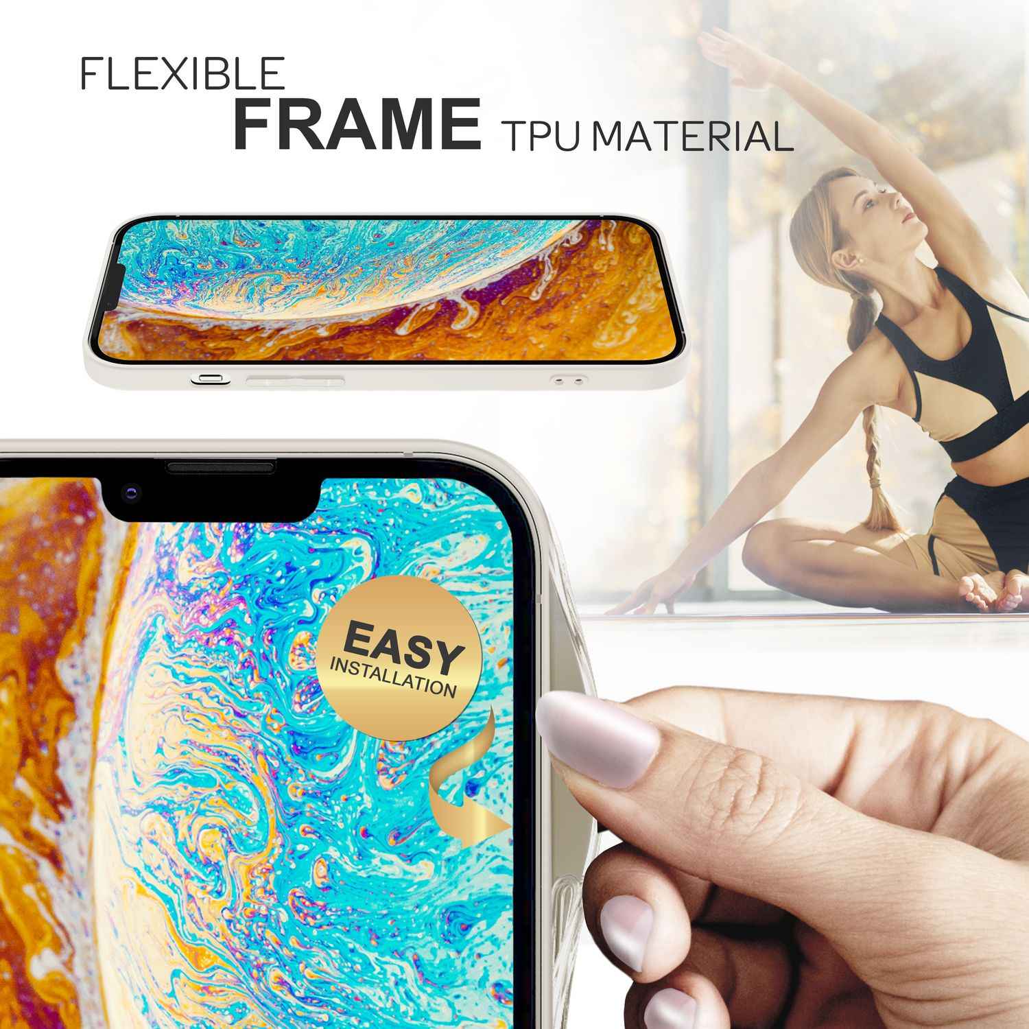 Glas Hülle für iPhone 14 Plus, Marmor Look Hardcase Silikon Rahmen Handy Cover