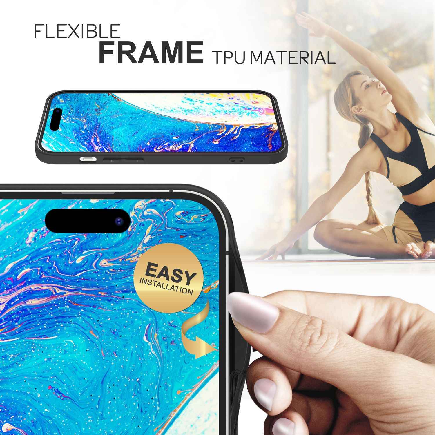 Glas Hülle für iPhone 14 Pro, Marmor Look Hardcase Silikon Rahmen Handy Cover