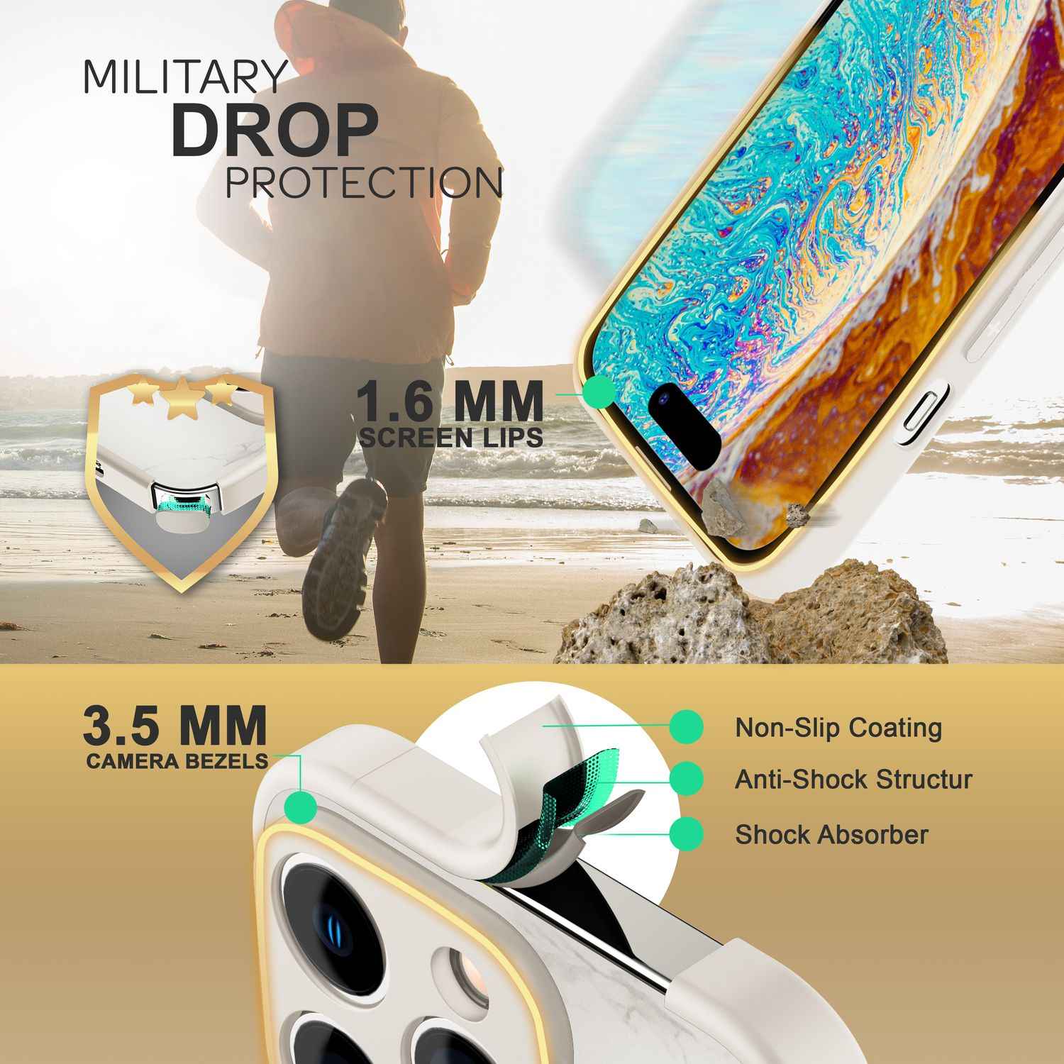 Glas Hülle für iPhone 14 Pro, Marmor Look Hardcase Silikon Rahmen Handy Cover