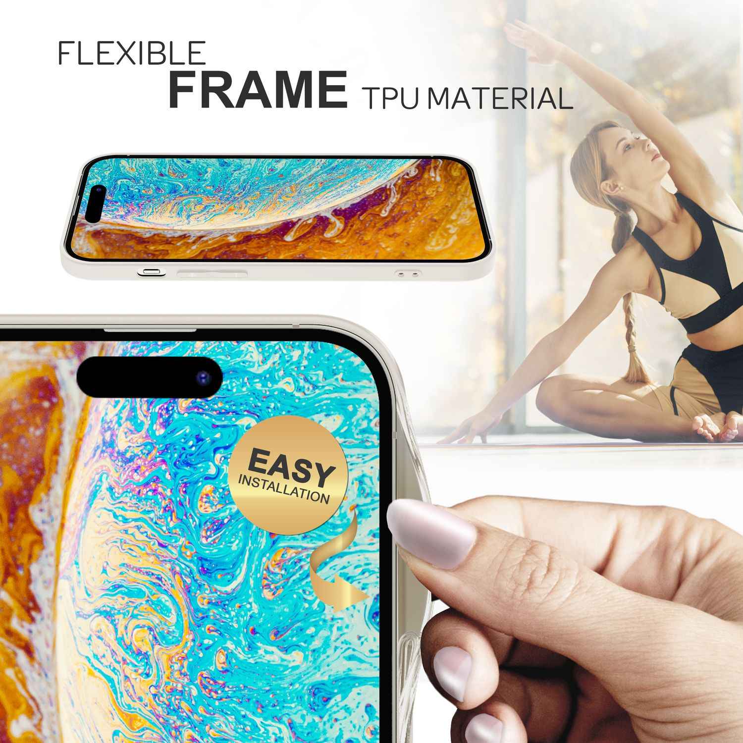 Glas Hülle für iPhone 14 Pro, Marmor Look Hardcase Silikon Rahmen Handy Cover