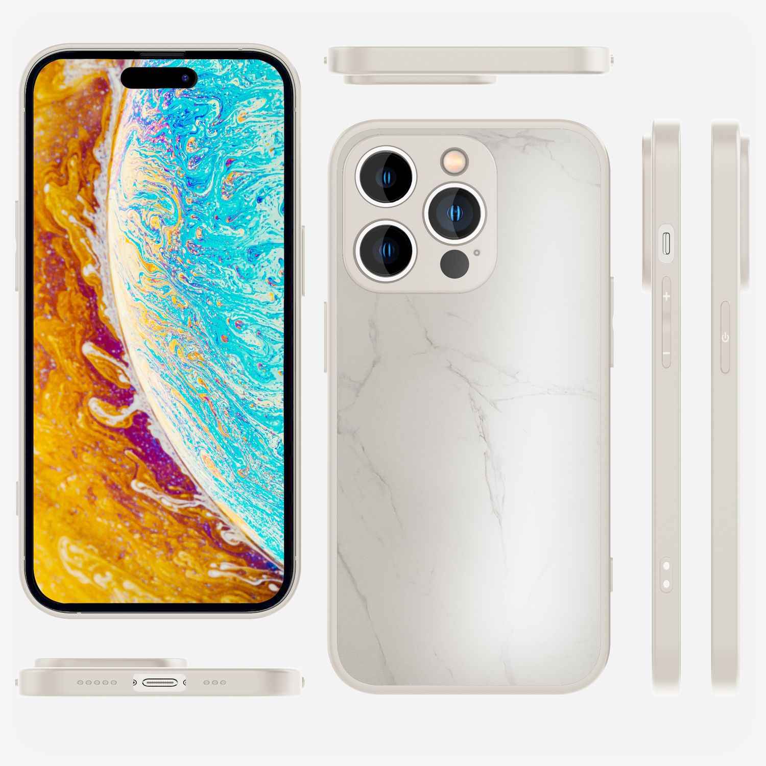 Glas Hülle für iPhone 14 Pro, Marmor Look Hardcase Silikon Rahmen Handy Cover