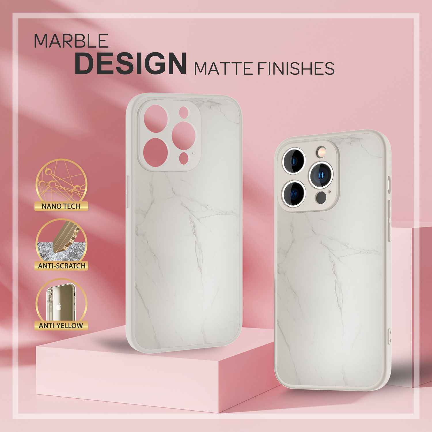 Glas Hülle für iPhone 14 Pro Max, Marmor Look Hardcase Silikon Rand Handy Cover