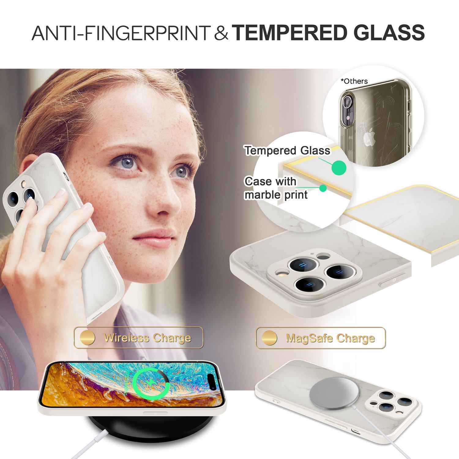 Glas Hülle für iPhone 14 Pro Max, Marmor Look Hardcase Silikon Rand Handy Cover