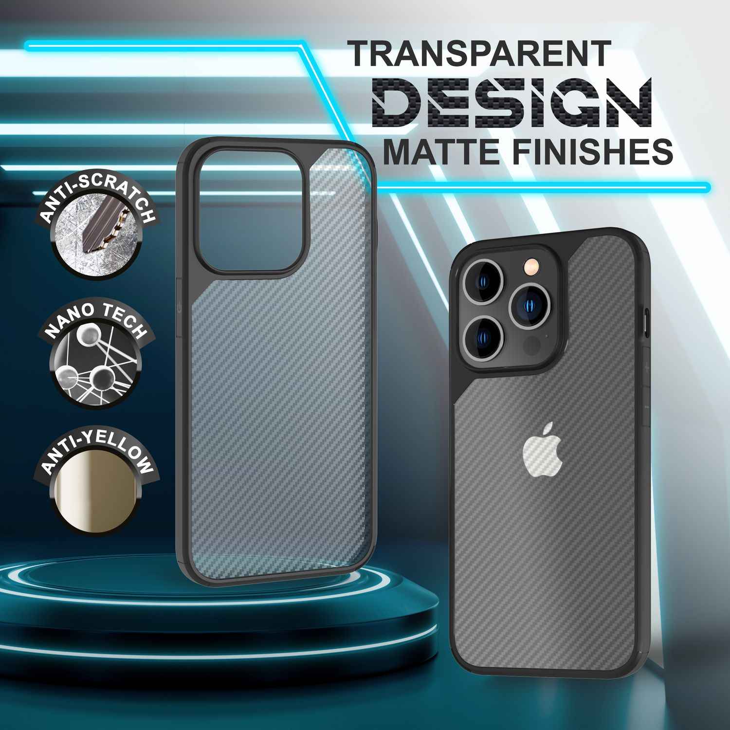 Hülle für iPhone 14 Pro - Carbon Look Case Halb-Transparent Matt Durchscheinend