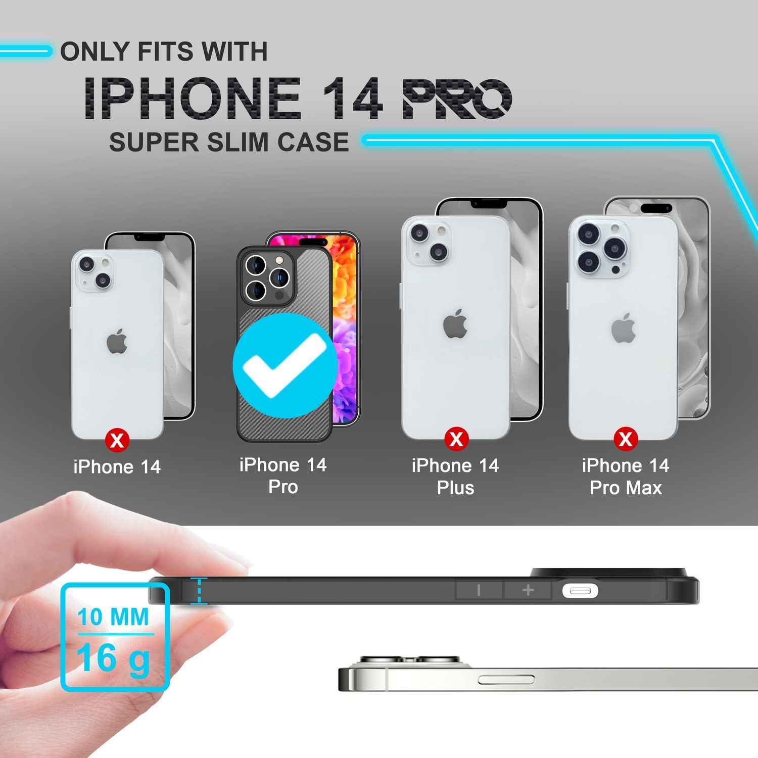 Hülle für iPhone 14 Pro - Carbon Look Case Halb-Transparent Matt Durchscheinend