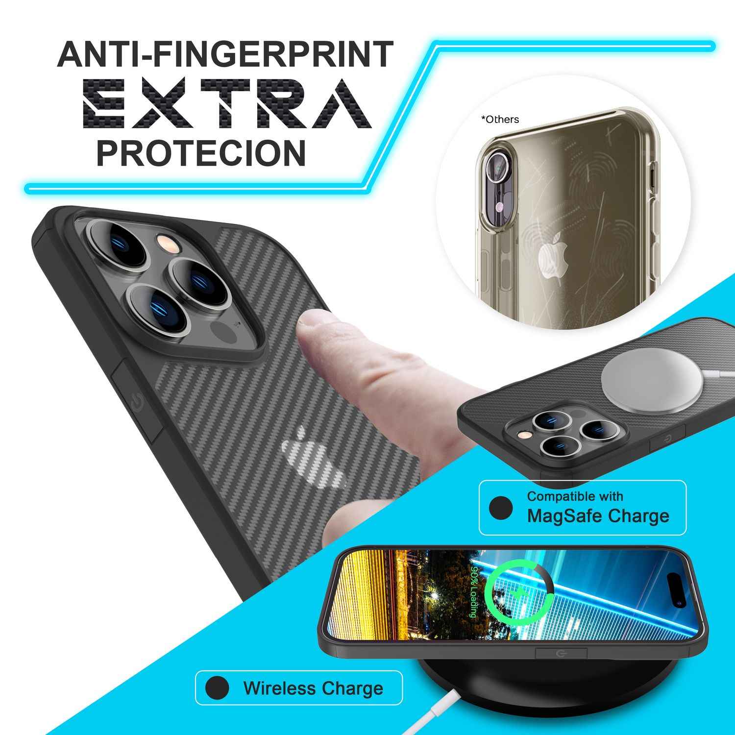 Hülle für iPhone 14 Pro - Carbon Look Case Halb-Transparent Matt Durchscheinend