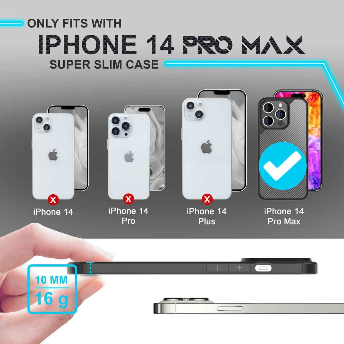 Hülle für iPhone 14 Pro Max - Carbon Look Case Halb-Transparent Matt Kratzfest