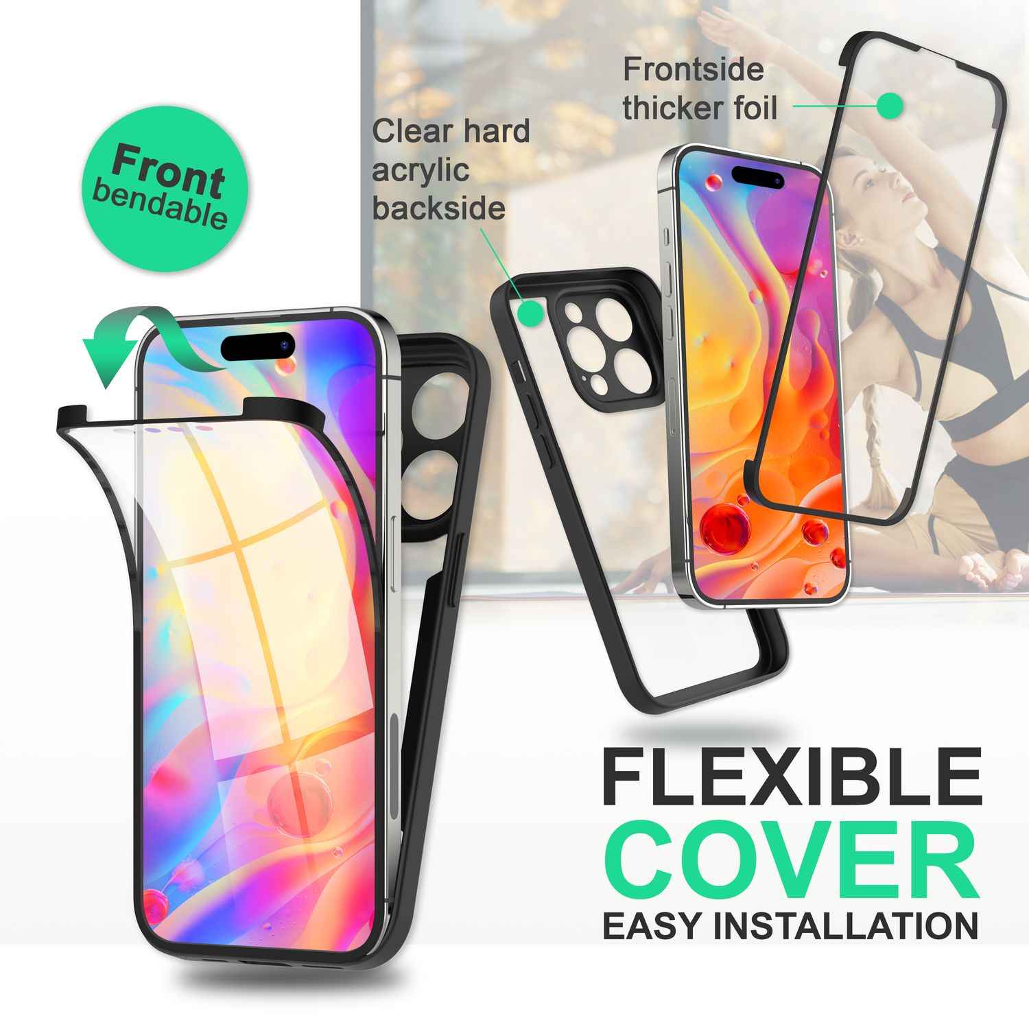 360° Hülle für iPhone 14 Pro Max, Klar Antigelb Rundum Schutz Cover Silikon Rand
