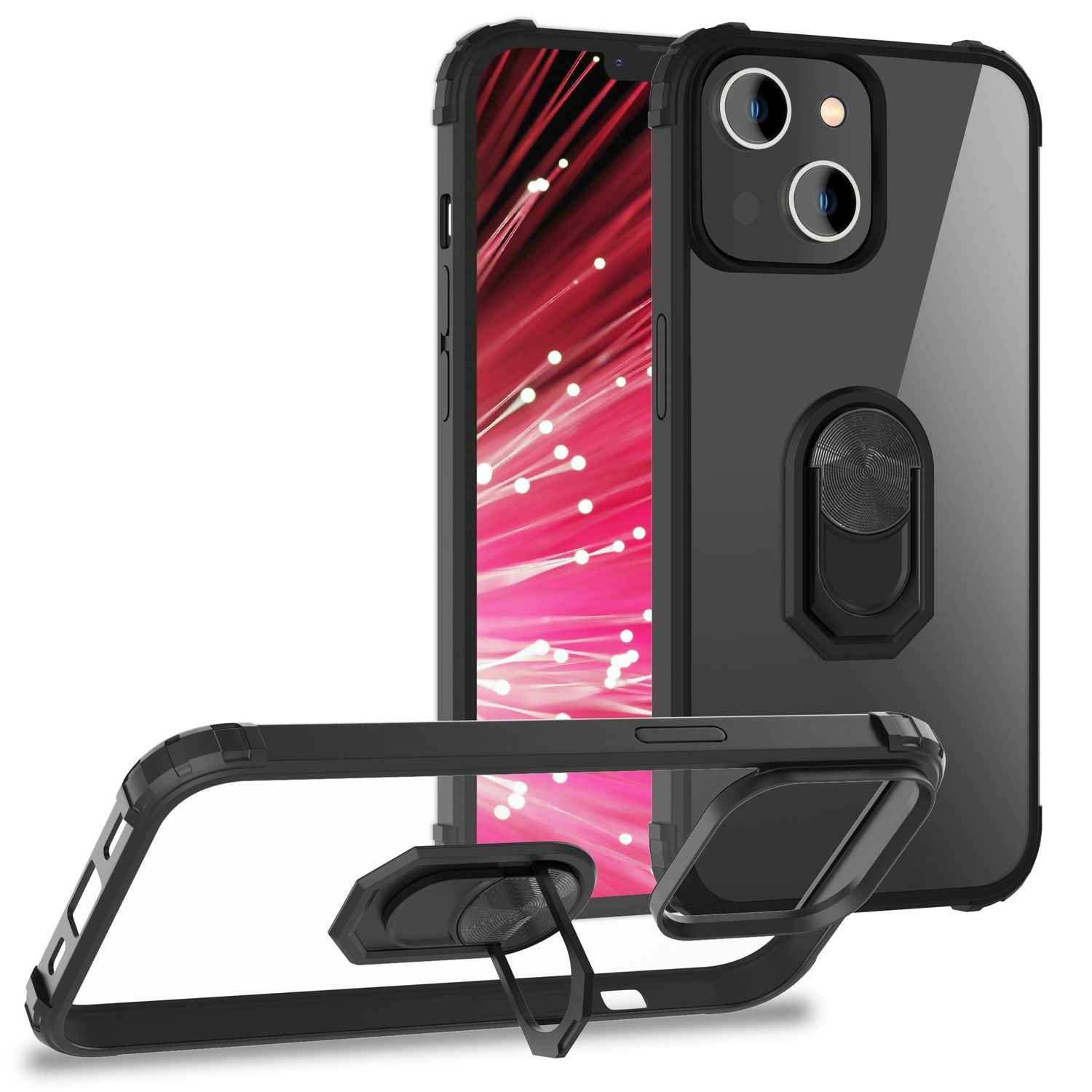 Ring Hülle für iPhone 14 - Klar Transparent Schutz Rahmen 360° Ring Aufsteller