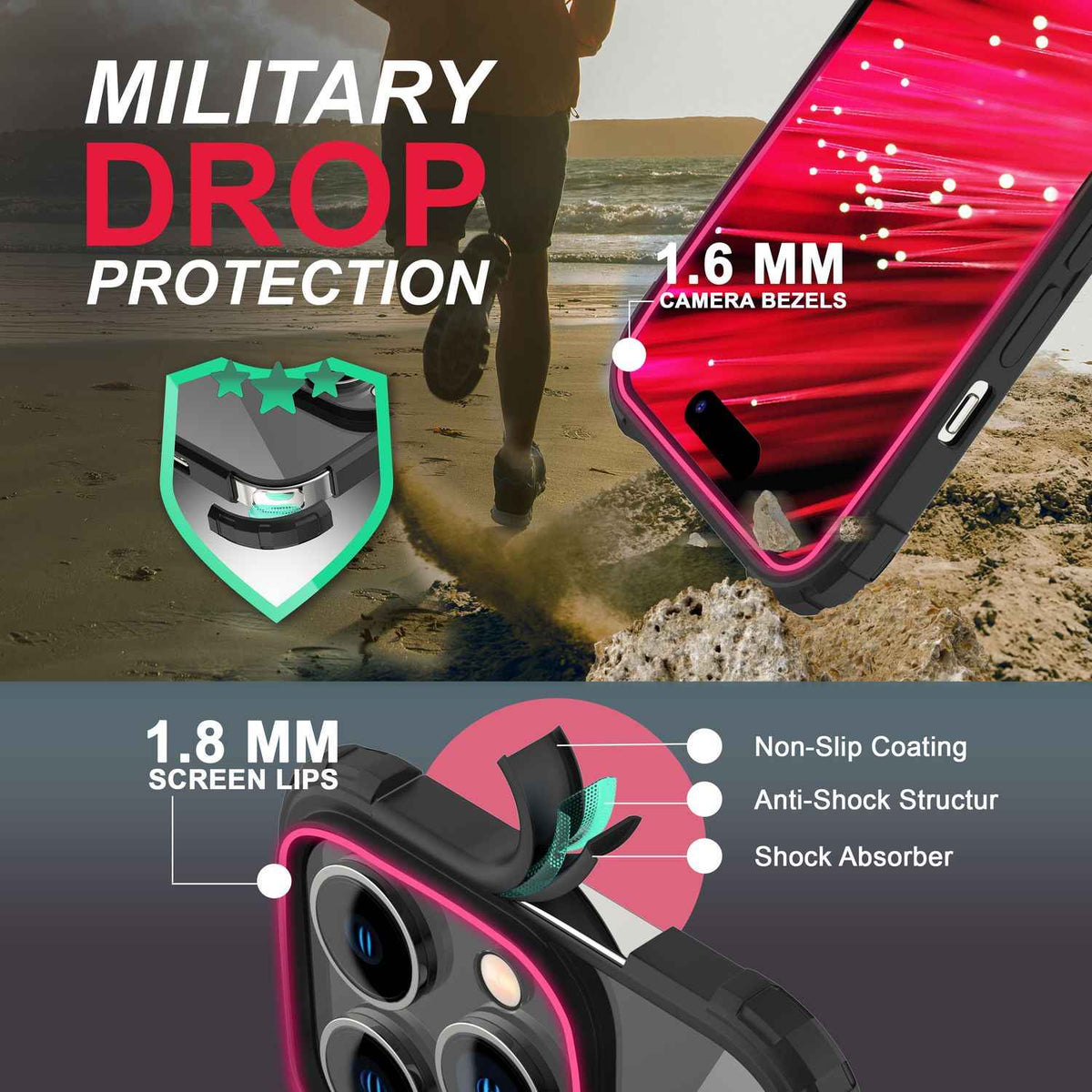 Ring Hülle für iPhone 14 Pro Max - Klar Transparent Schutz Rahmen 360° Ring Case