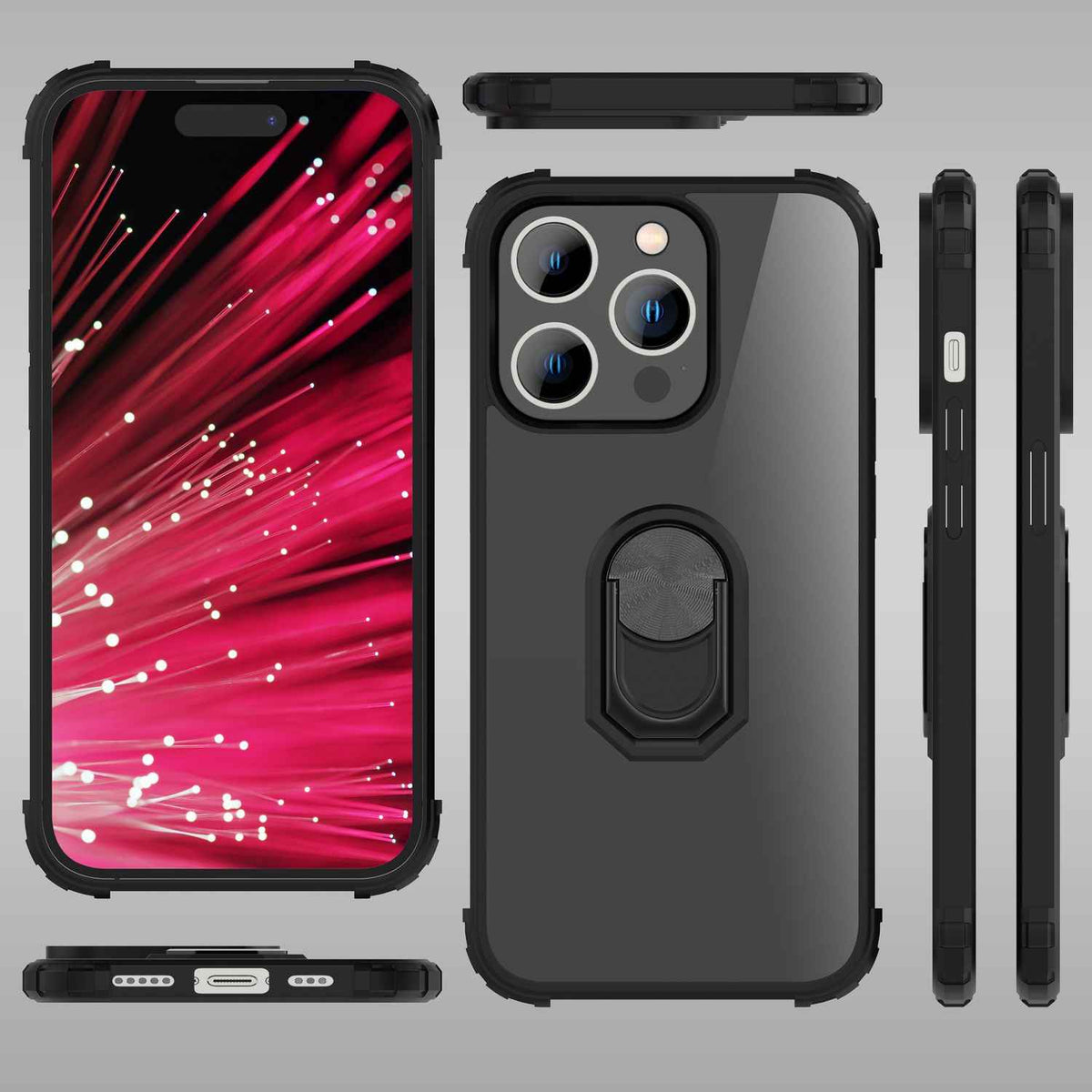 Ring Hülle für iPhone 14 Pro Max - Klar Transparent Schutz Rahmen 360° Ring Case
