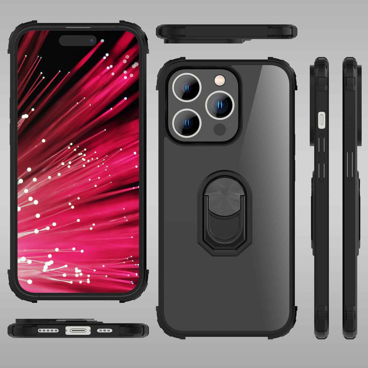 Ring Hülle für iPhone 14 Pro Max - Klar Transparent Schutz Rahmen 360° Ring Case