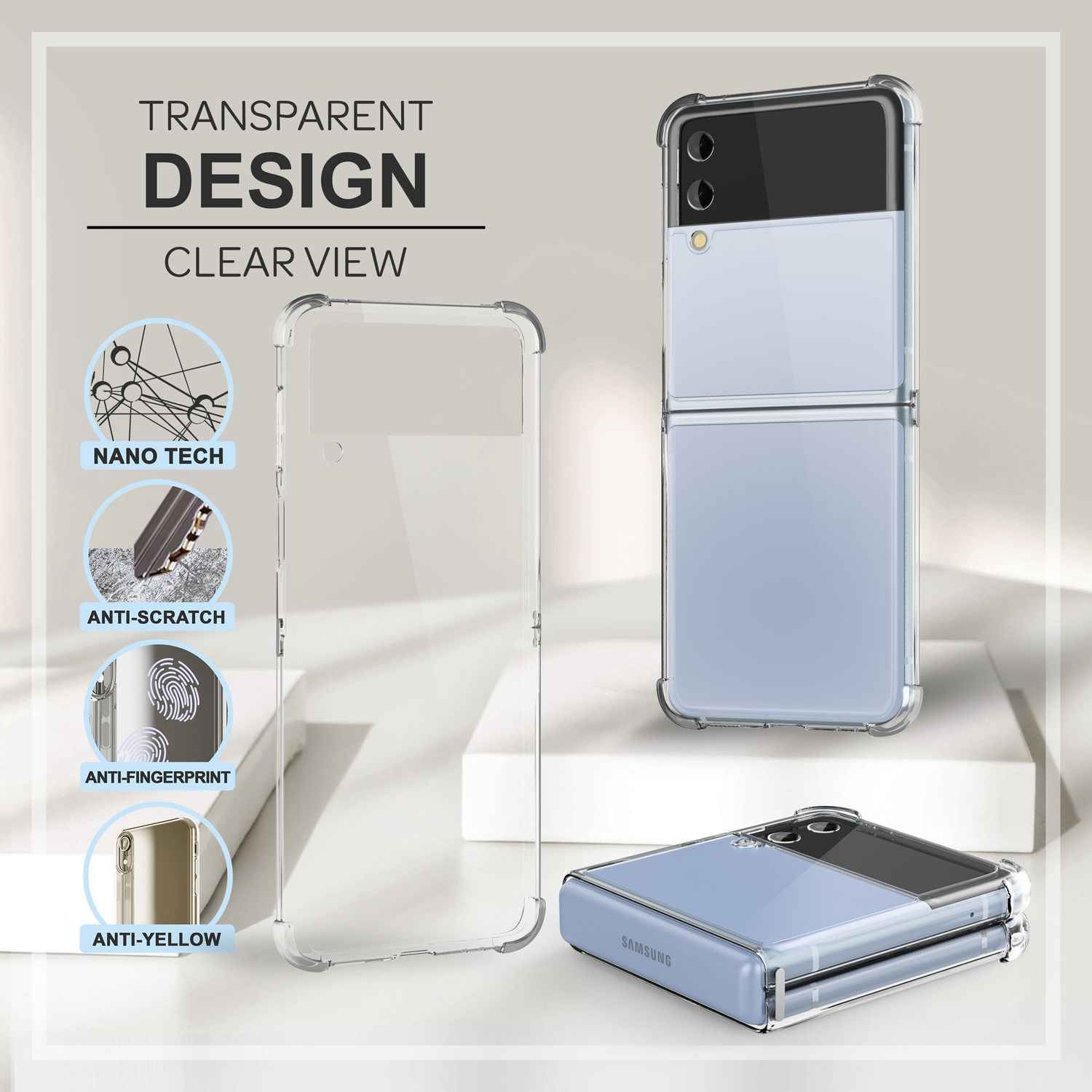 Hülle für Samsung Galaxy Z Flip4 Klar Kratzfest Anti-Gelb Hart Cover Schutzhülle