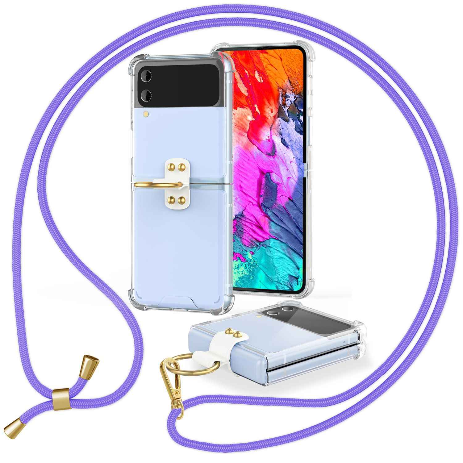 Umhänge Hülle für Samsung Galaxy Z Flip4 Klare Schutzhülle mit Band Schnur Ring