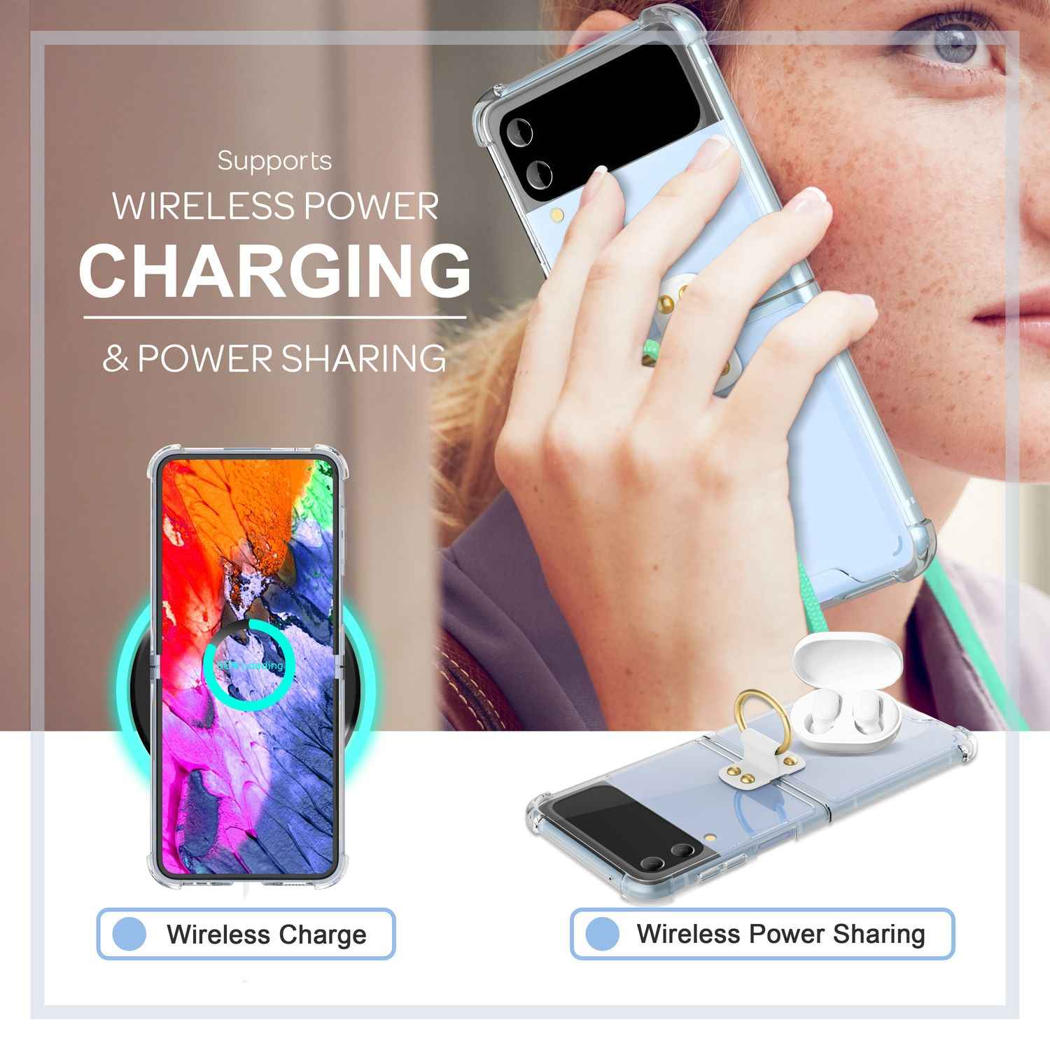 Umhänge Hülle für Samsung Galaxy Z Flip4 Klare Schutzhülle mit Band Schnur Ring