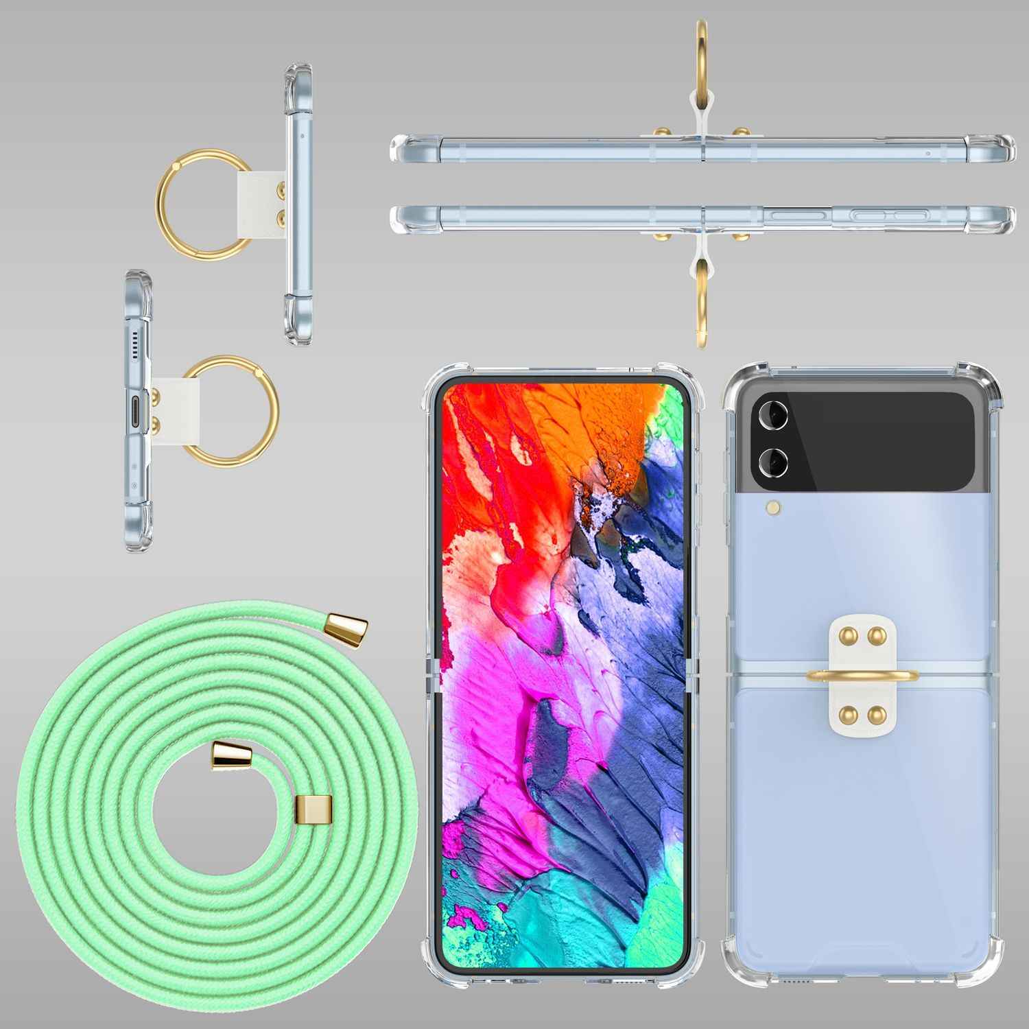 Umhänge Hülle für Samsung Galaxy Z Flip4 Klare Schutzhülle mit Band Schnur Ring