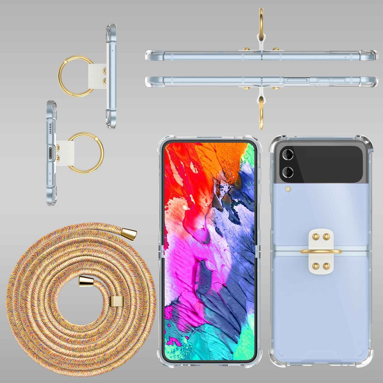 Umhänge Hülle für Samsung Galaxy Z Flip4 Klare Schutzhülle mit Band Schnur Ring
