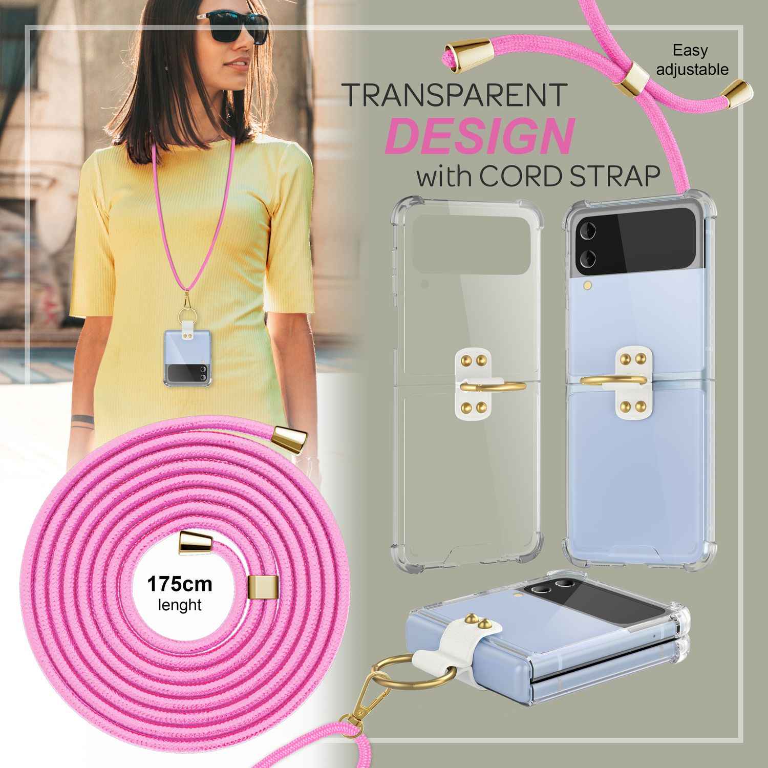 Umhänge Hülle für Samsung Galaxy Z Flip4 Klare Schutzhülle mit Band Schnur Ring