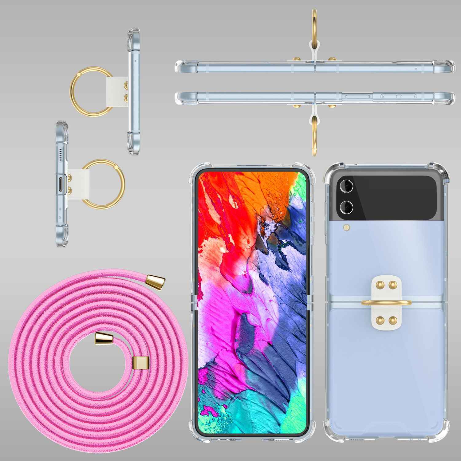 Umhänge Hülle für Samsung Galaxy Z Flip4 Klare Schutzhülle mit Band Schnur Ring