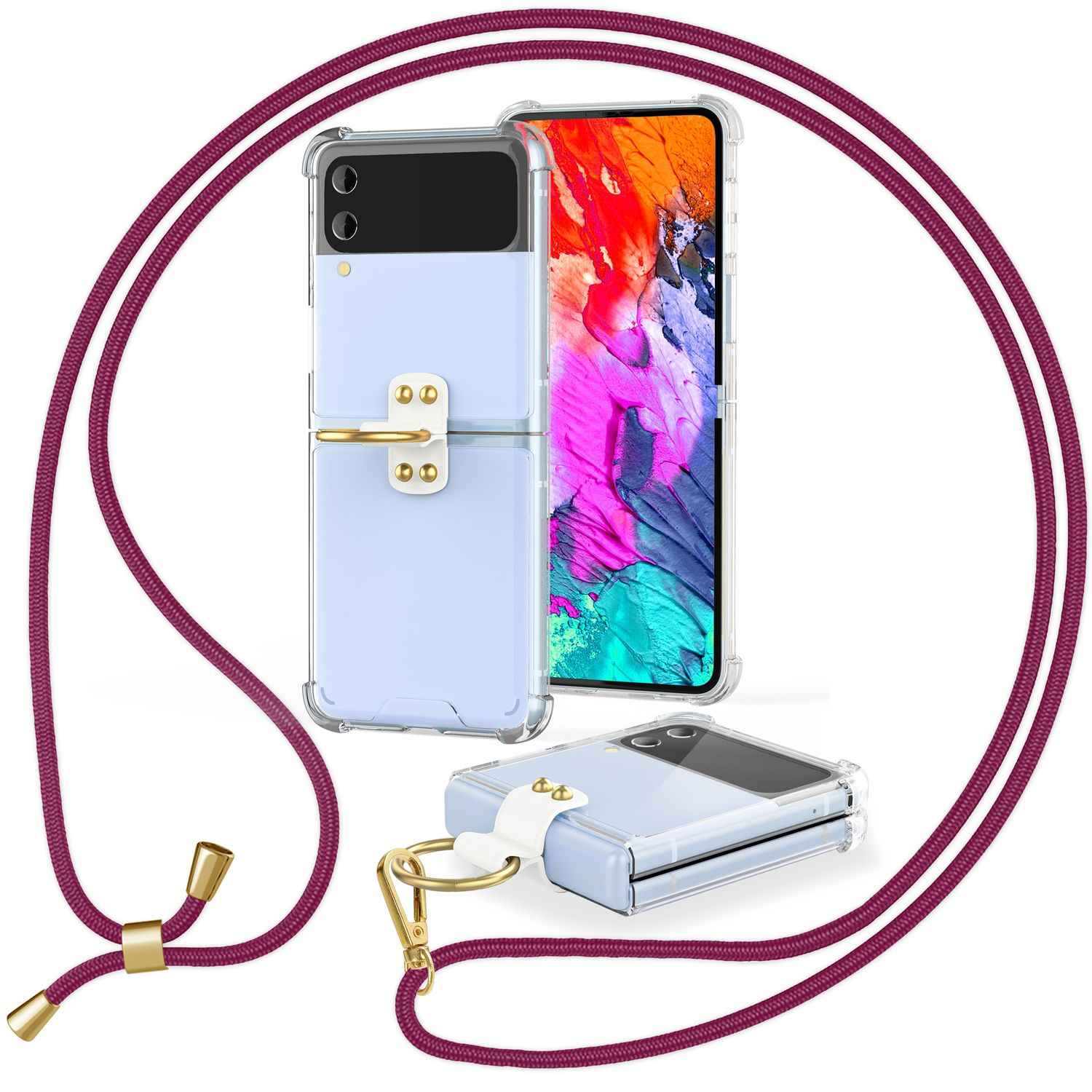 Umhänge Hülle für Samsung Galaxy Z Flip4 Klare Schutzhülle mit Band Schnur Ring