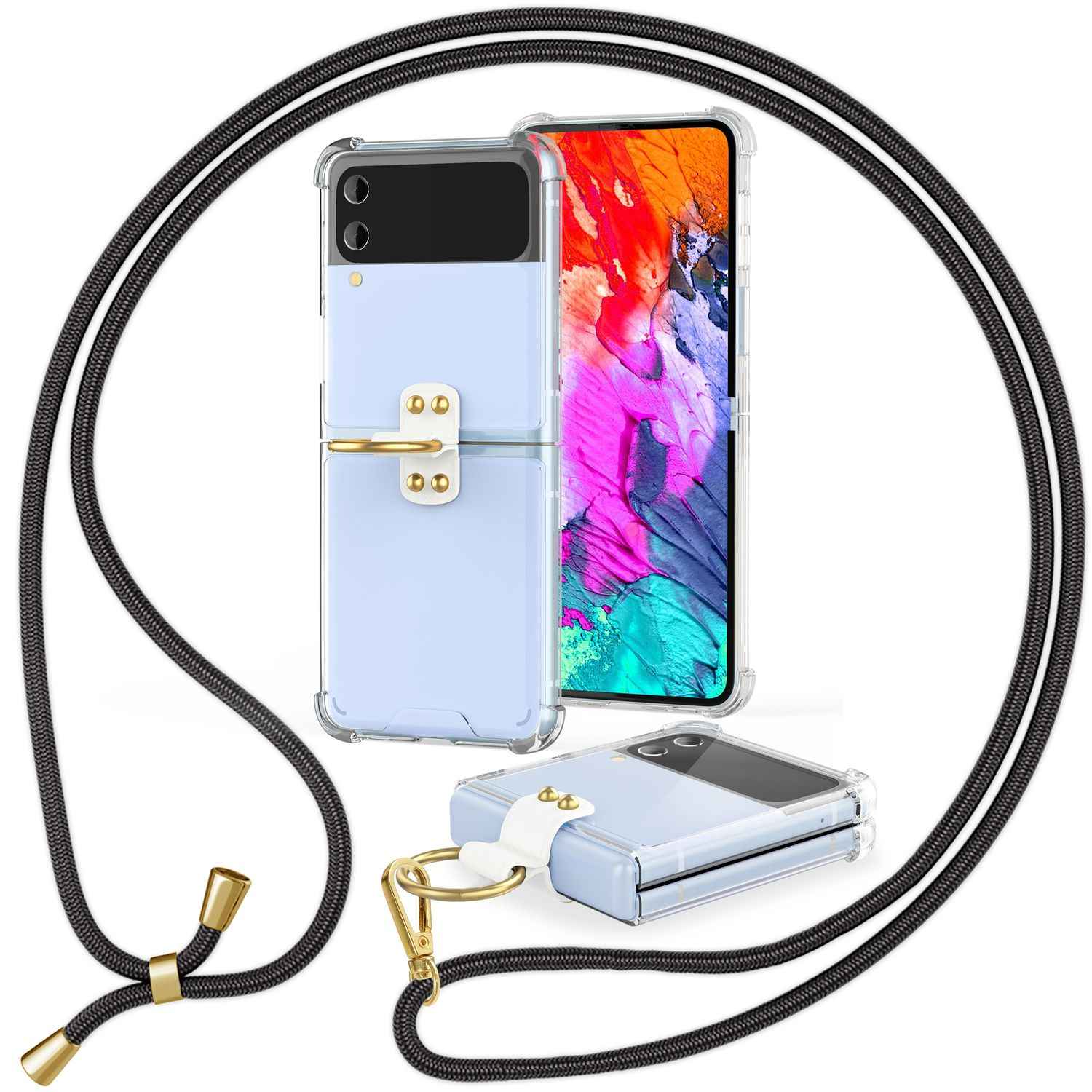 Umhänge Hülle für Samsung Galaxy Z Flip4 Klare Schutzhülle mit Band Schnur Ring