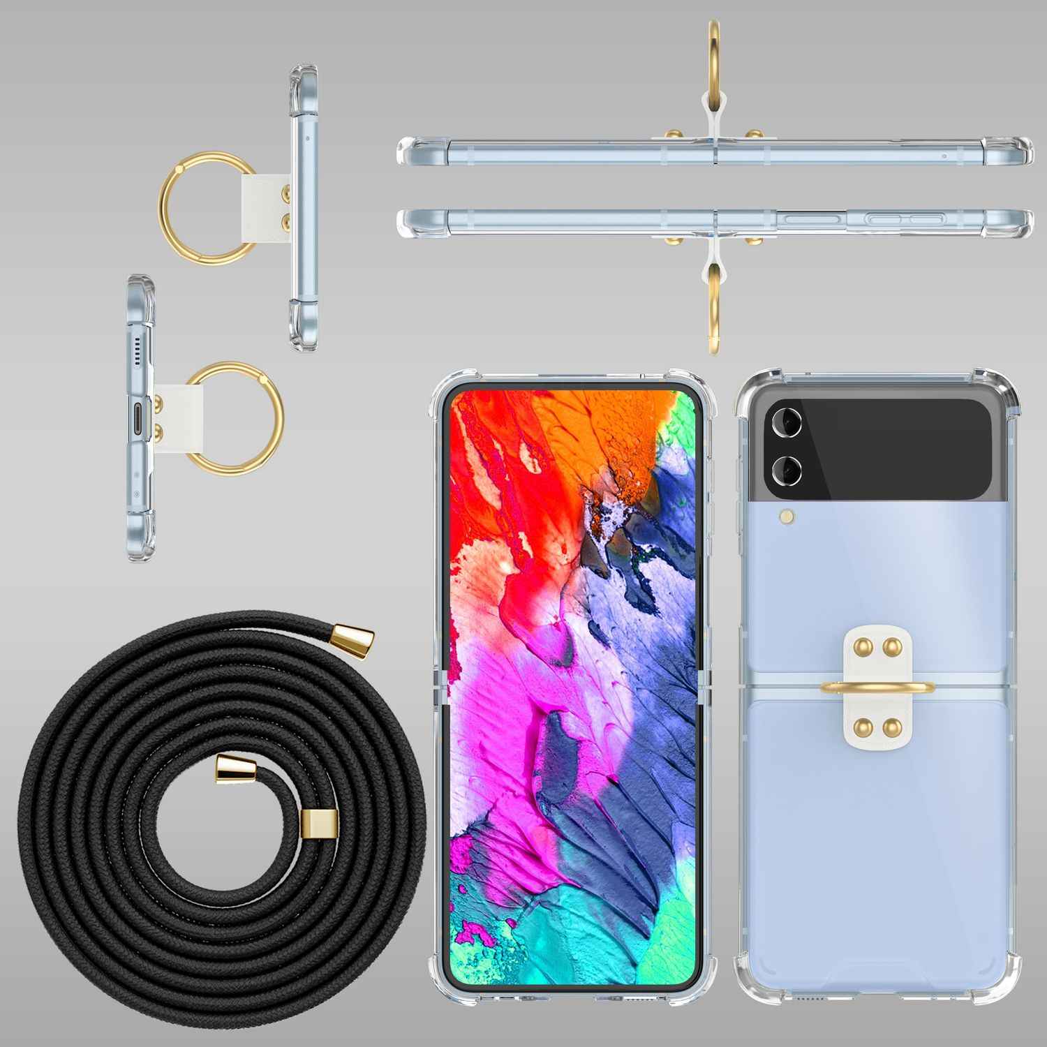 Umhänge Hülle für Samsung Galaxy Z Flip4 Klare Schutzhülle mit Band Schnur Ring