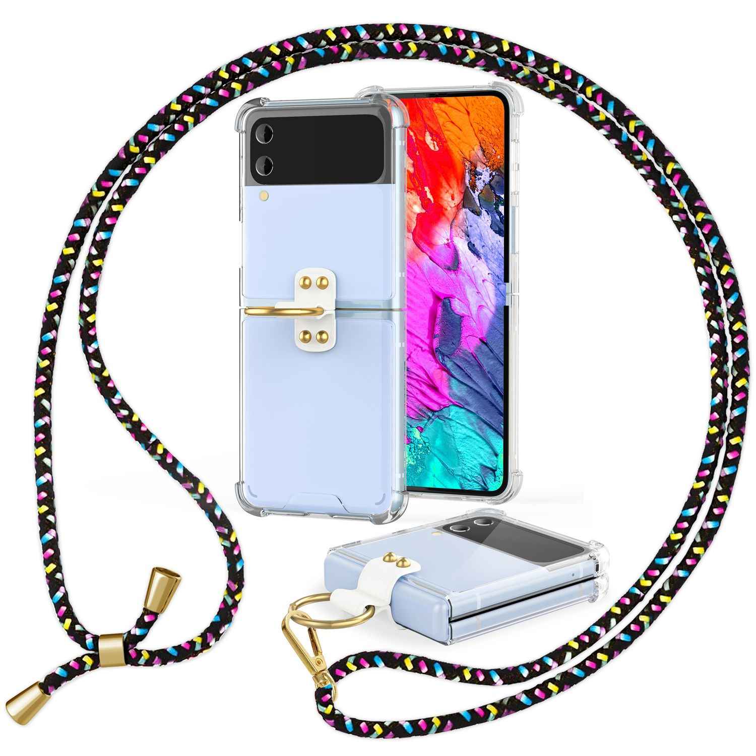 Umhänge Hülle für Samsung Galaxy Z Flip4 Klare Schutzhülle mit Band Schnur Ring