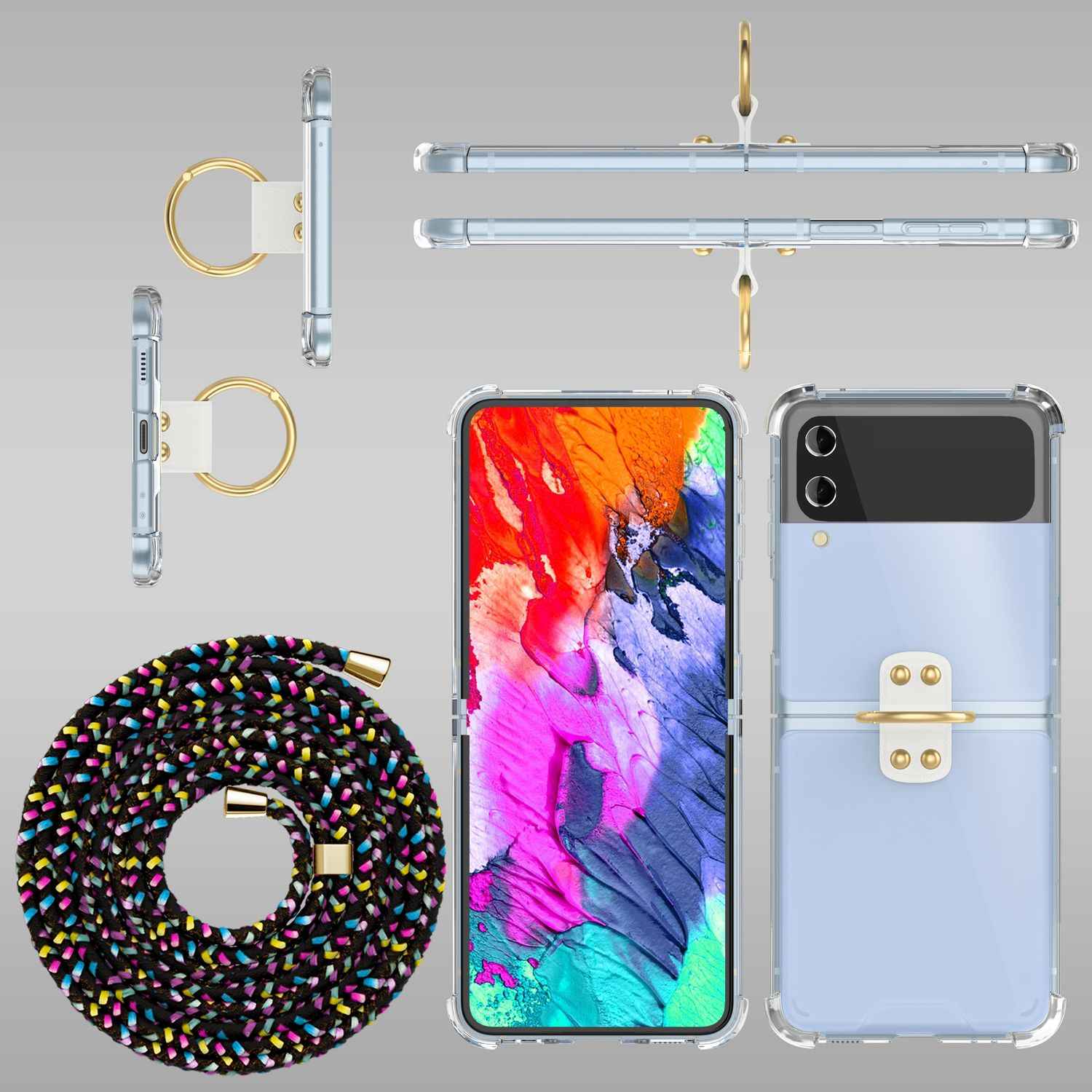 Umhänge Hülle für Samsung Galaxy Z Flip4 Klare Schutzhülle mit Band Schnur Ring