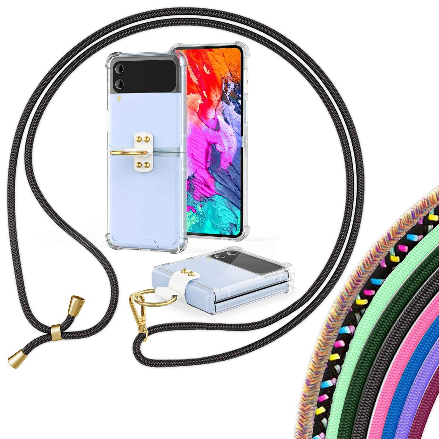 Umhänge Hülle für Samsung Galaxy Z Flip4 Klare Schutzhülle mit Band Schnur Ring