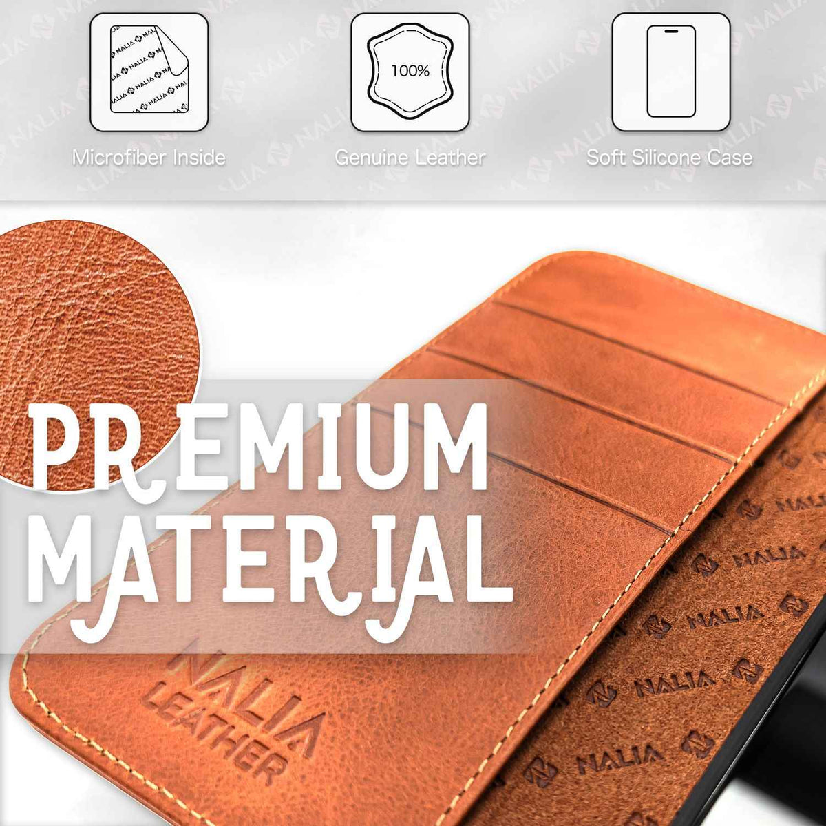 Echt Leder Hülle für iPhone 14 Plus, RFID Schutz Flipcase Klapphülle Schutzhülle