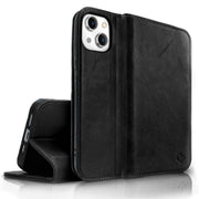 Echt Leder Hülle für iPhone 14 Plus, RFID Schutz Flipcase Klapphülle Schutzhülle