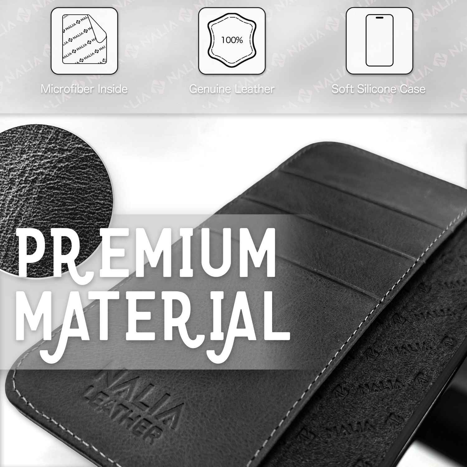 Echt Leder Hülle für iPhone 14 Plus, RFID Schutz Flipcase Klapphülle Schutzhülle