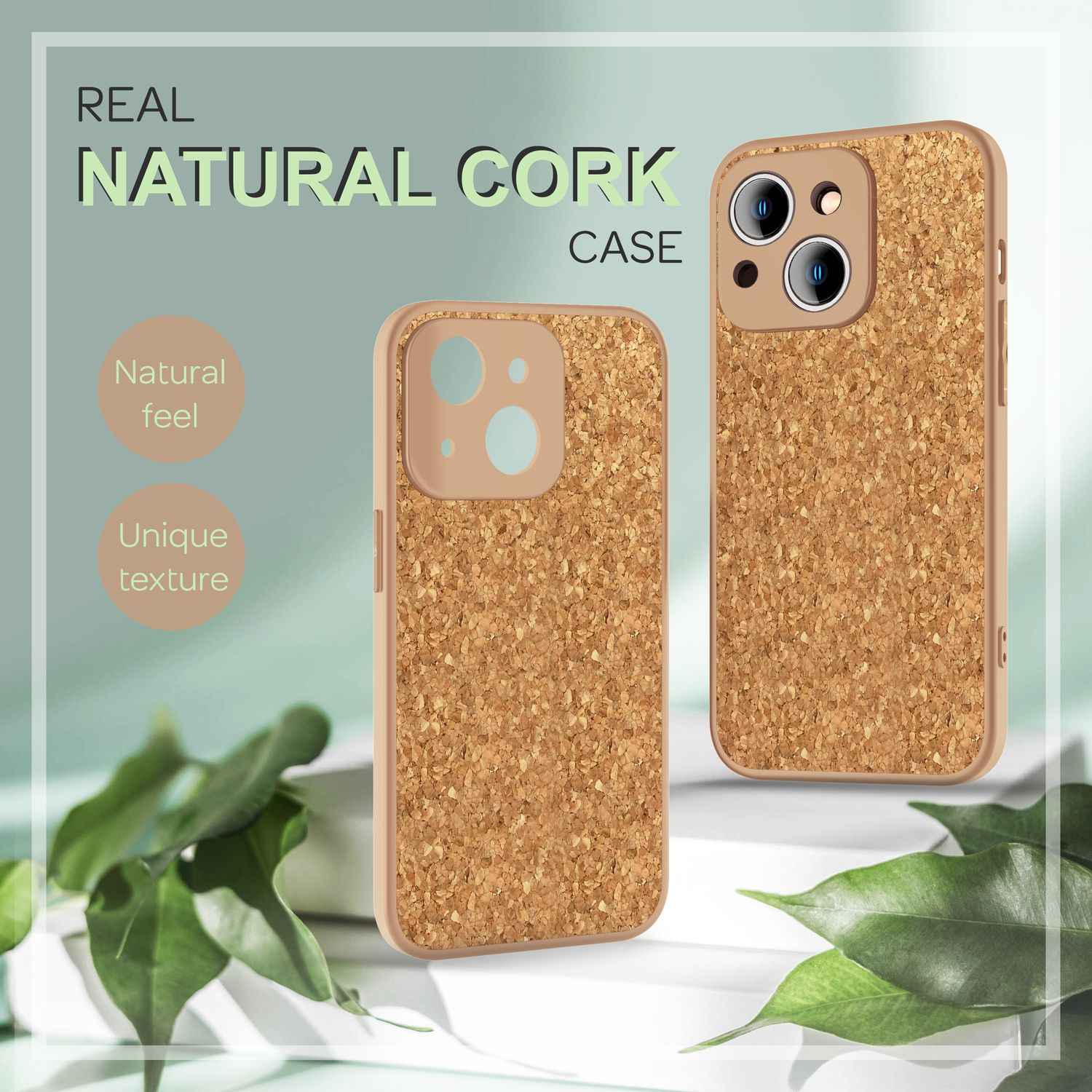 Hülle mit Natur Kork für iPhone 14, Schutzhülle TPU Handyhülle Cover Cork Case