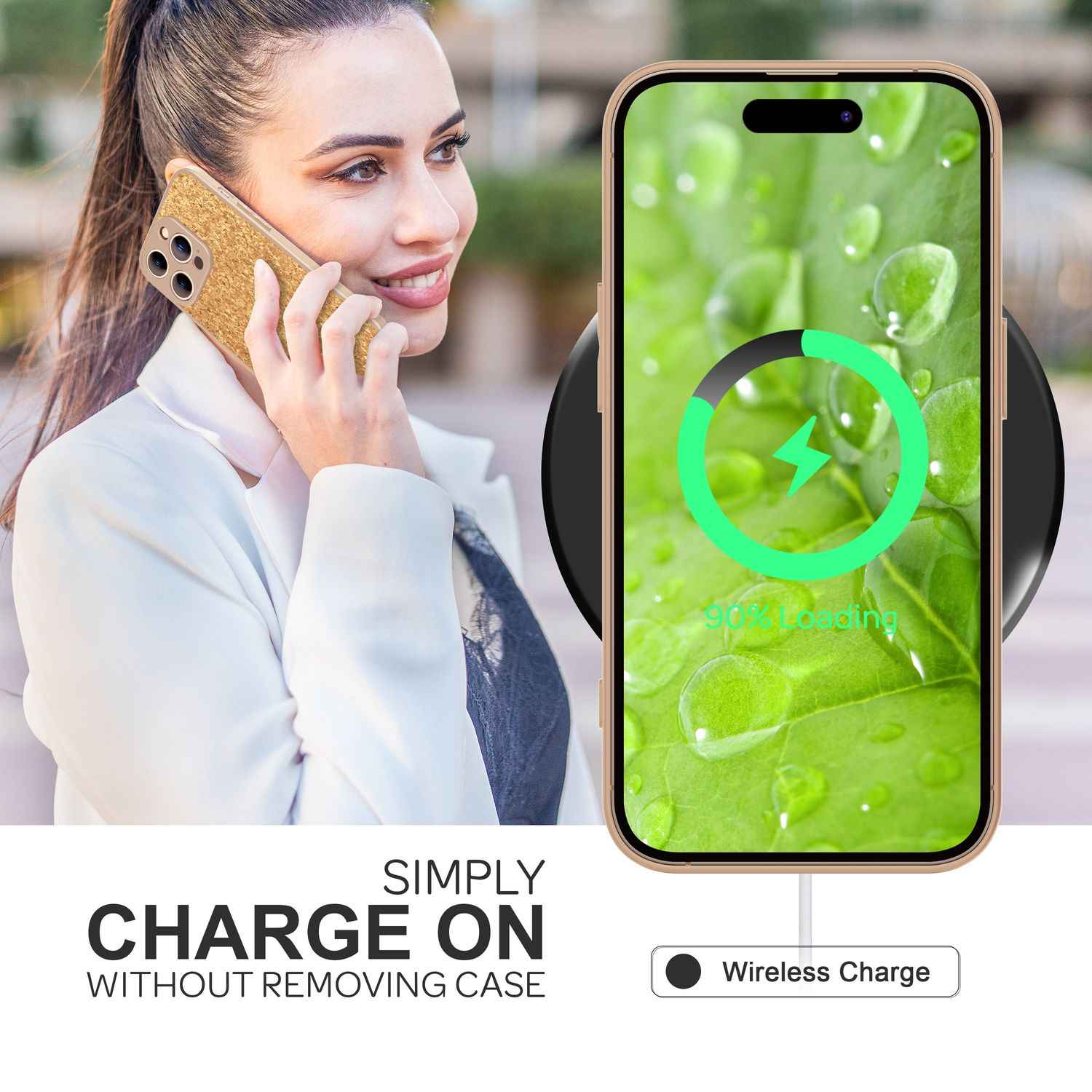 Hülle mit Natur Kork für iPhone 14 Pro, Schutzhülle TPU Handyhülle Cork Cover