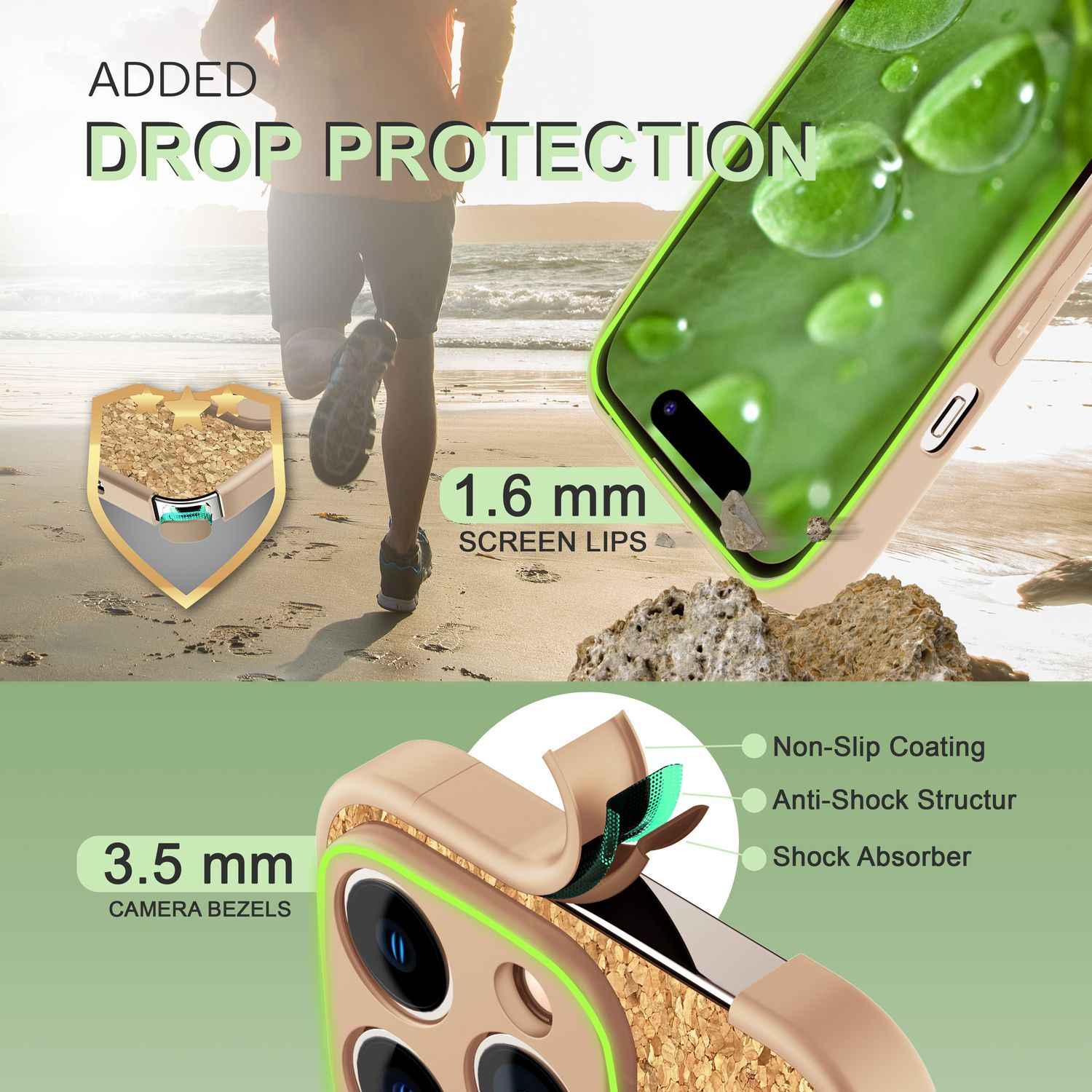 Hülle mit Natur Kork für iPhone 14 Pro Max, Schutzhülle TPU Handyhülle Cork Case
