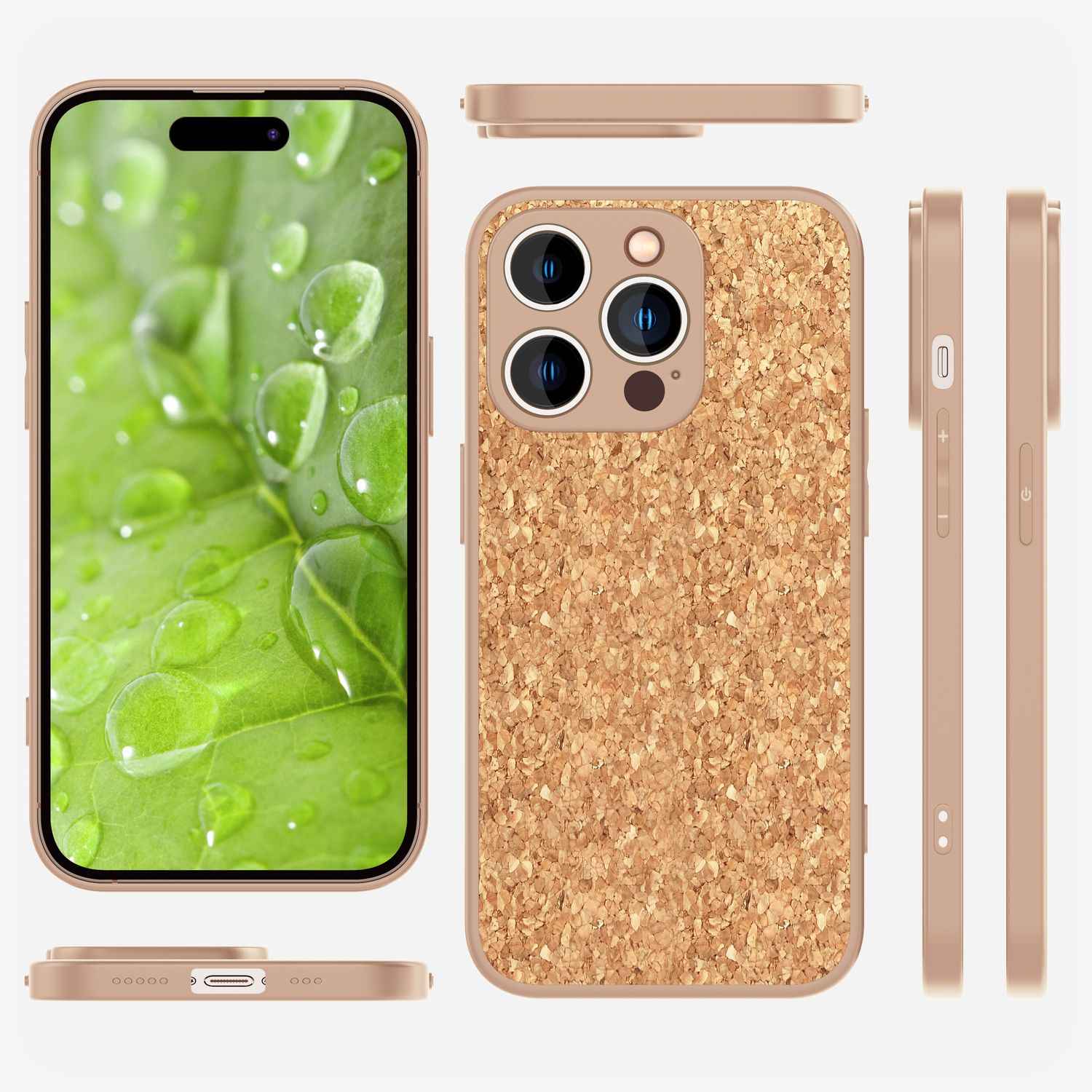 Hülle mit Natur Kork für iPhone 14 Pro Max, Schutzhülle TPU Handyhülle Cork Case