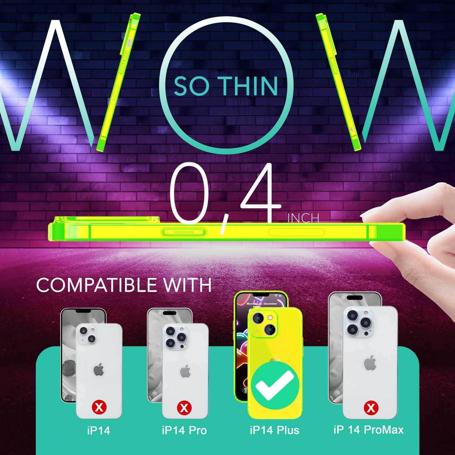 Neon Hülle für iPhone 14 Plus, Durchscheinend Bunt Handyhülle Schutzhülle Cover