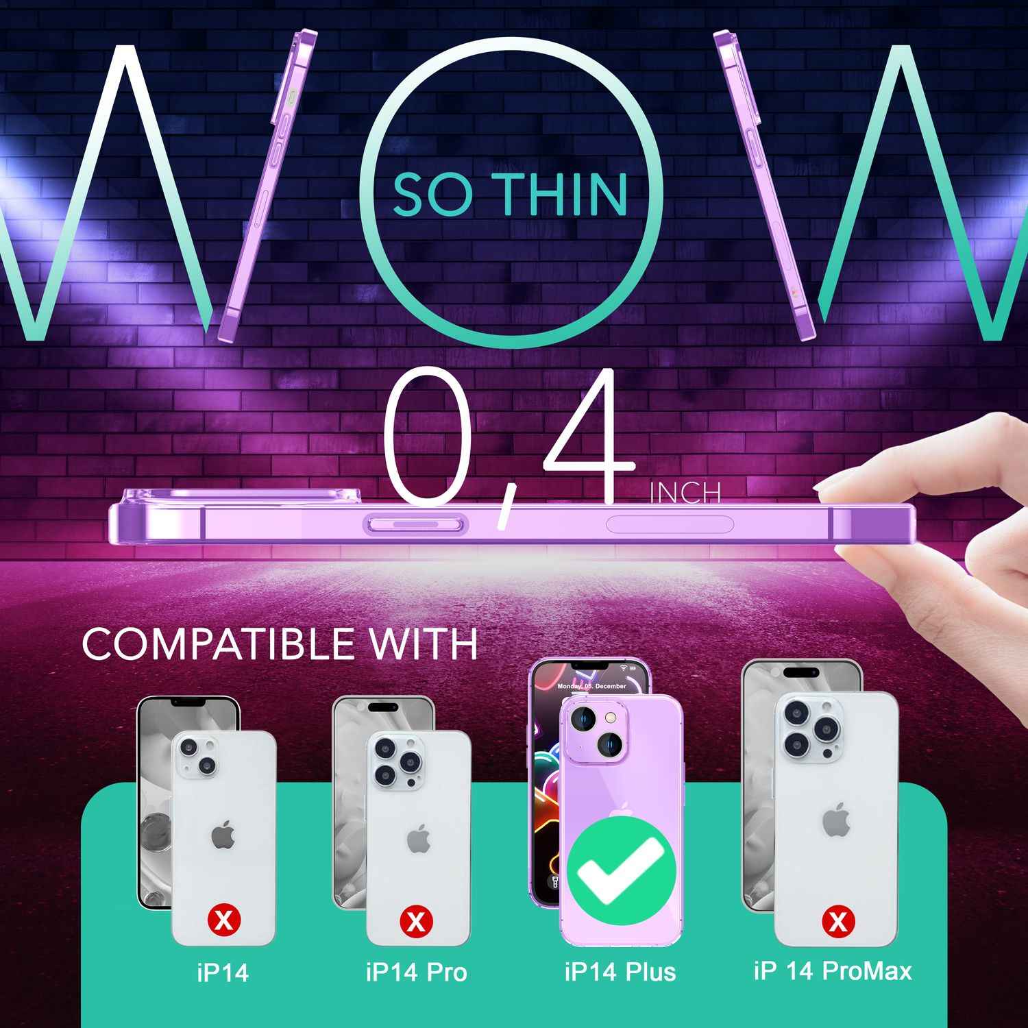 Neon Hülle für iPhone 14 Plus, Durchscheinend Bunt Handyhülle Schutzhülle Cover