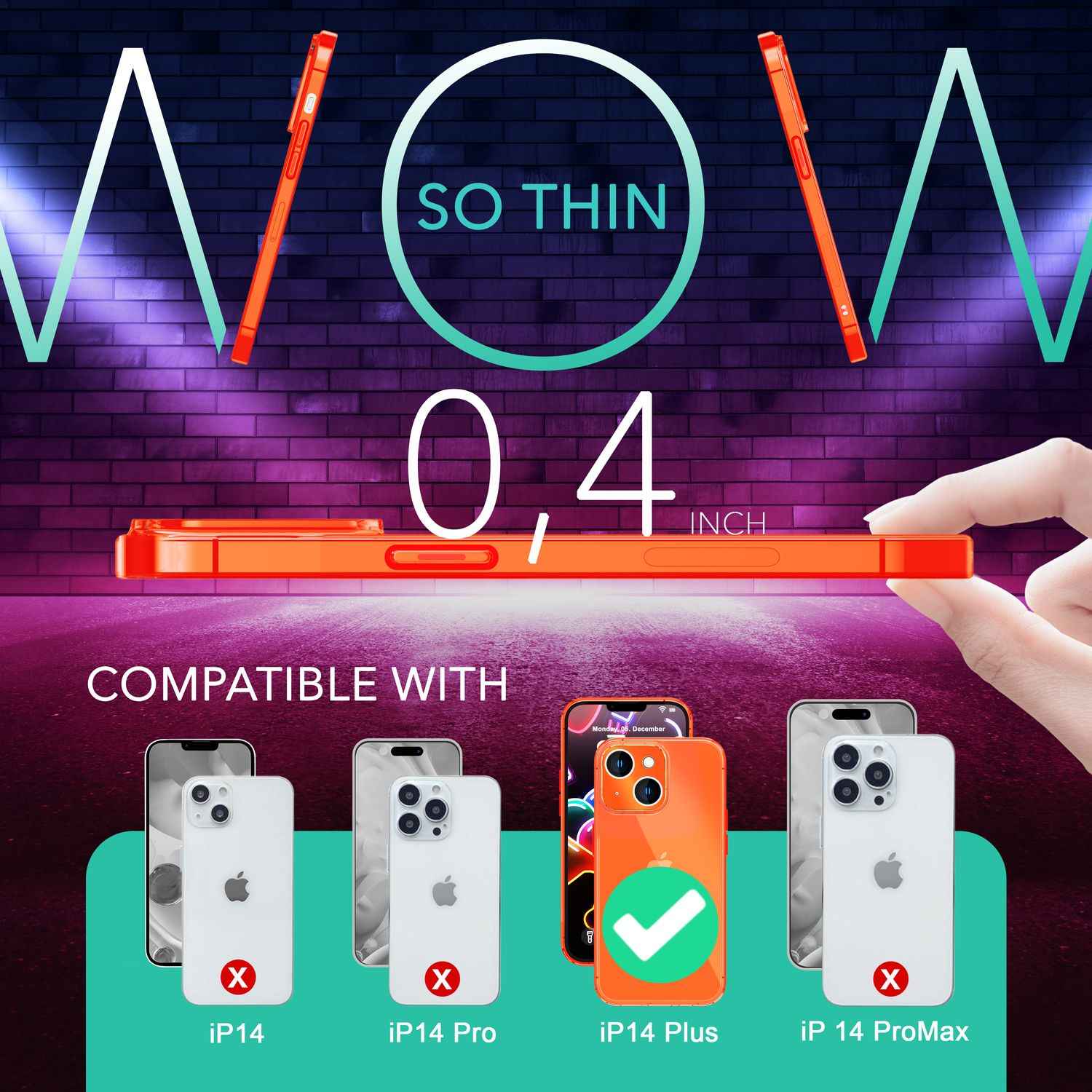 Neon Hülle für iPhone 14 Plus, Durchscheinend Bunt Handyhülle Schutzhülle Cover