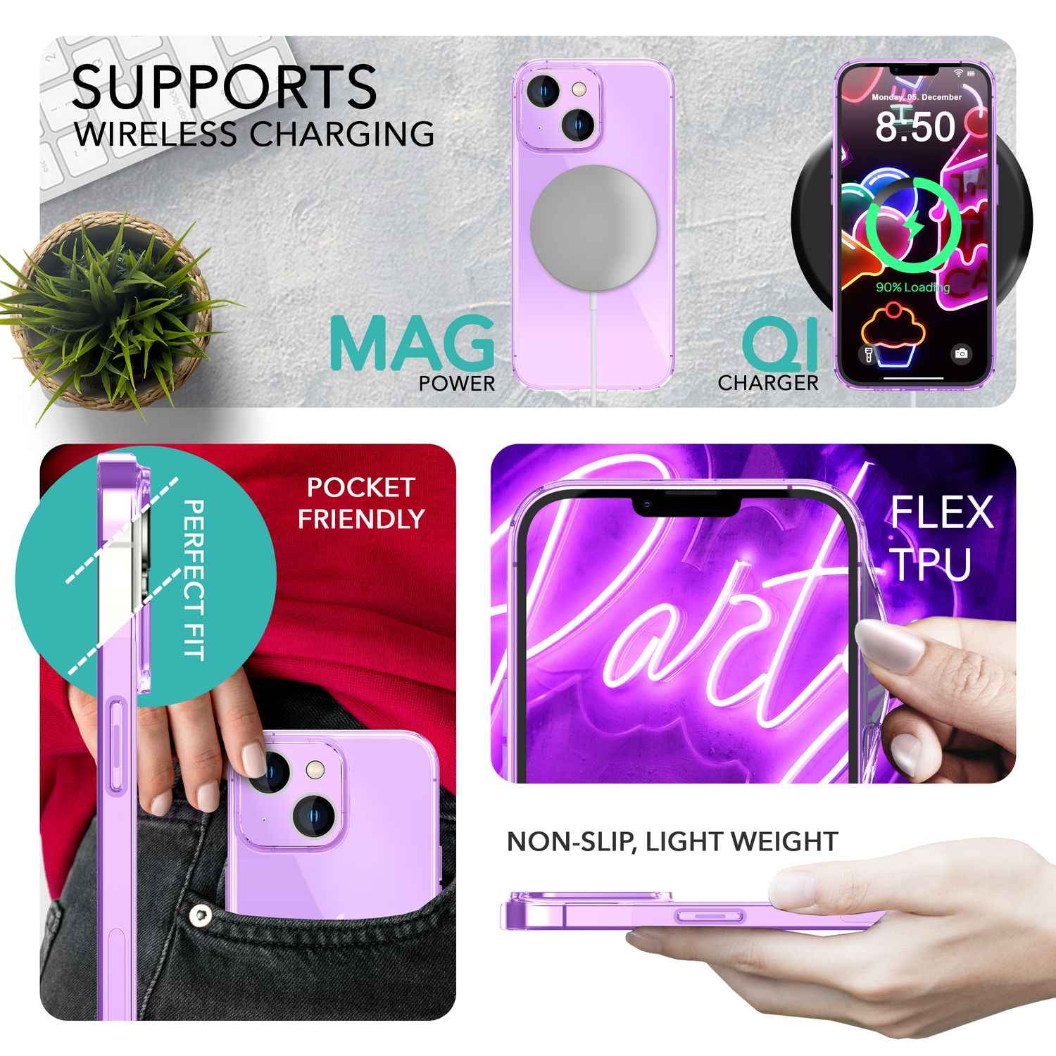 Neon Hülle für iPhone 14 Plus, Durchscheinend Bunt Handyhülle Schutzhülle Cover