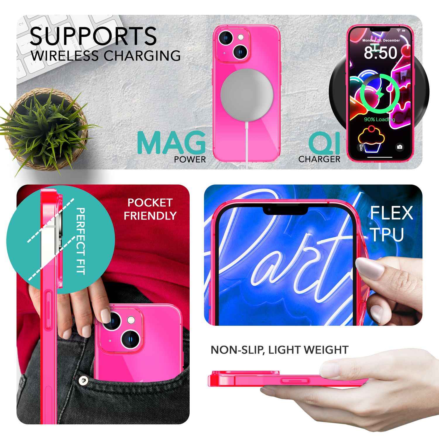 Neon Hülle für iPhone 14 Plus, Durchscheinend Bunt Handyhülle Schutzhülle Cover