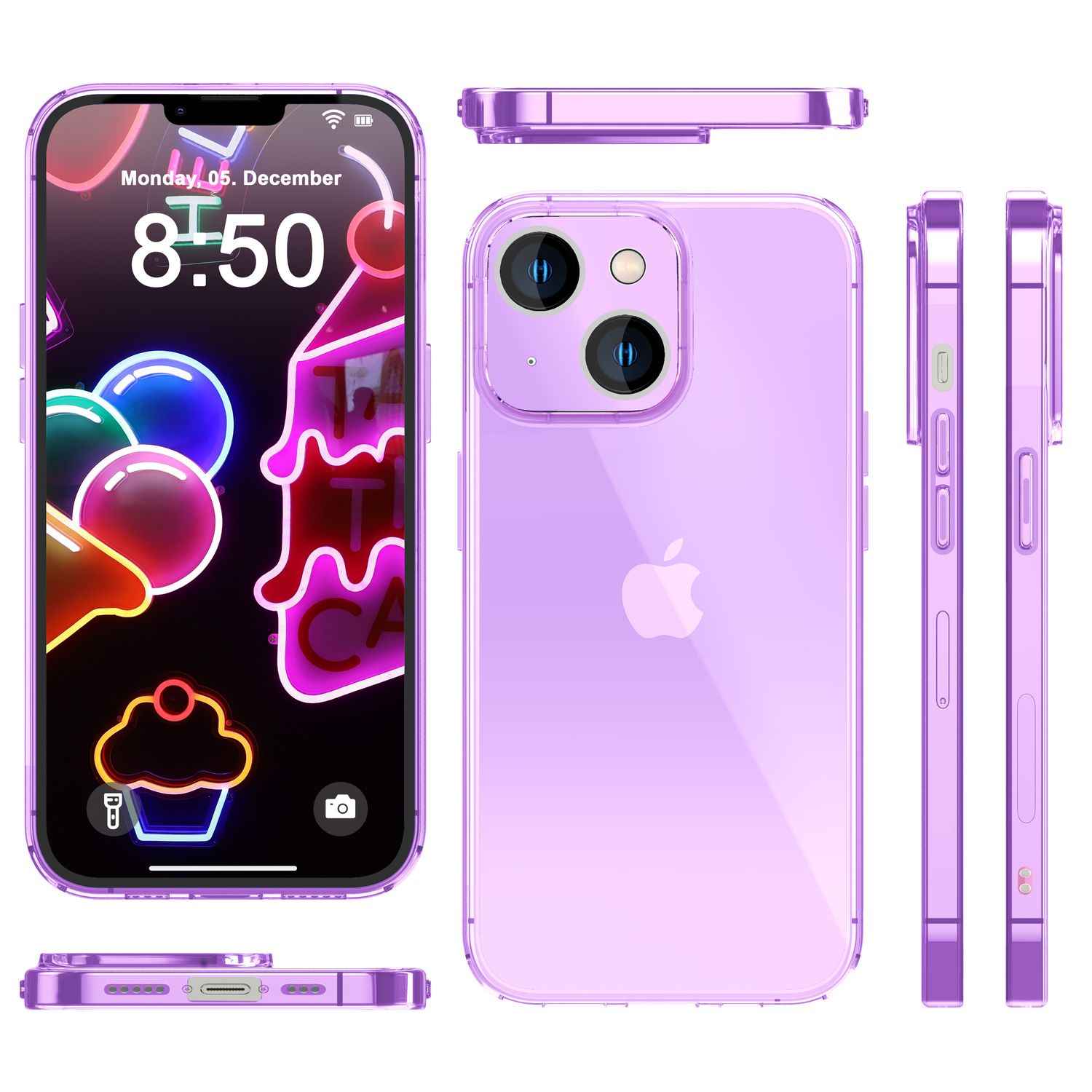 Neon Hülle für iPhone 14 Plus, Durchscheinend Bunt Handyhülle Schutzhülle Cover