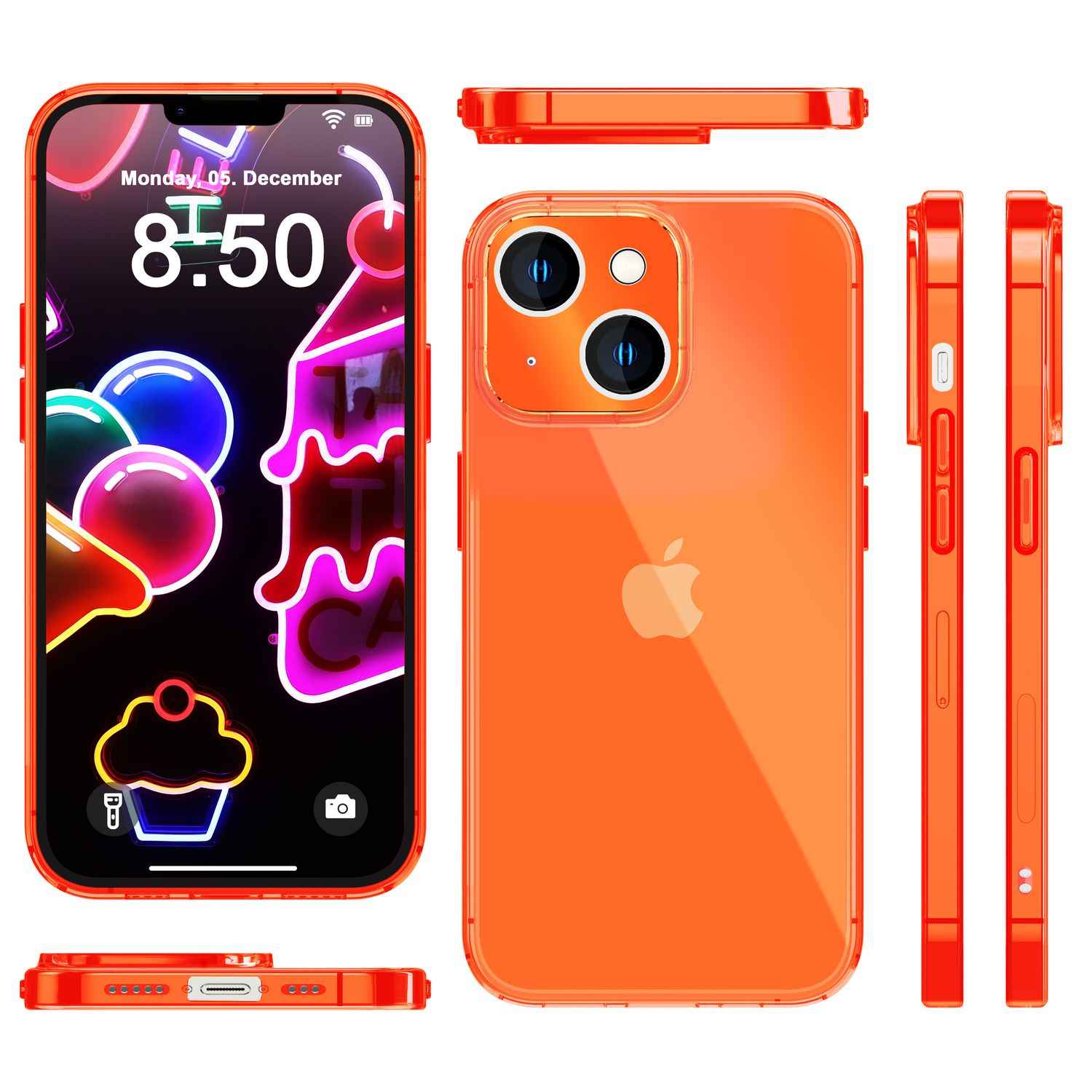 Neon Hülle für iPhone 14 Plus, Durchscheinend Bunt Handyhülle Schutzhülle Cover