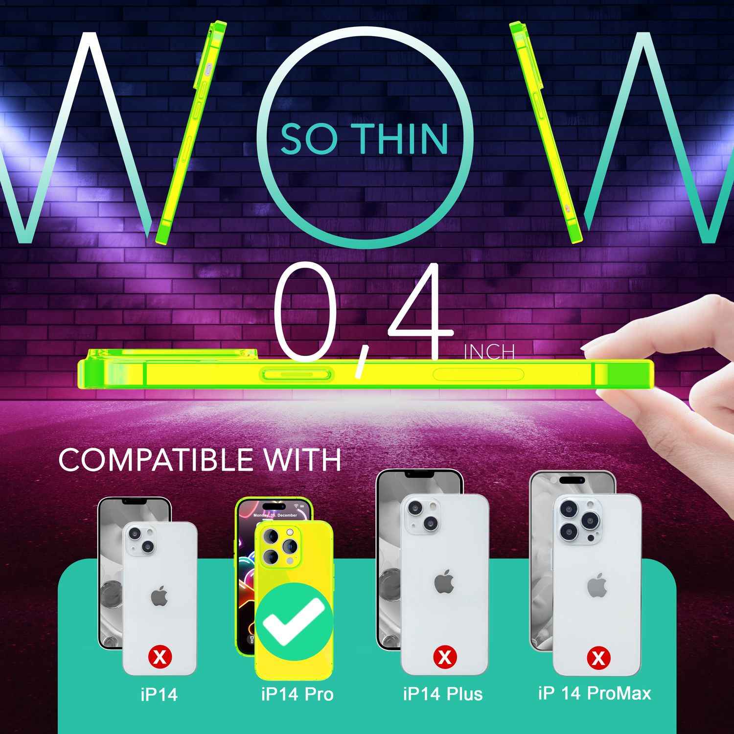Neon Hülle für iPhone 14 Pro, Durchscheinend Bunt Handyhülle Cover Schutzhülle
