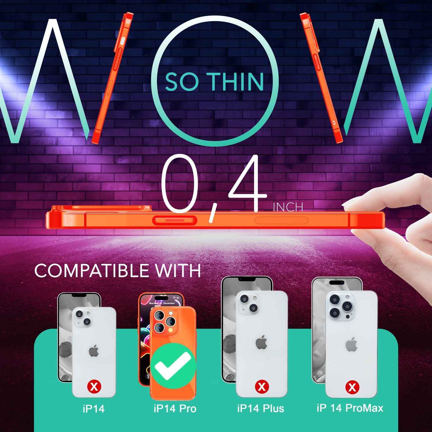 Neon Hülle für iPhone 14 Pro, Durchscheinend Bunt Handyhülle Cover Schutzhülle