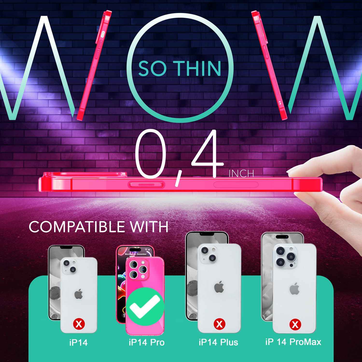 Neon Hülle für iPhone 14 Pro, Durchscheinend Bunt Handyhülle Cover Schutzhülle